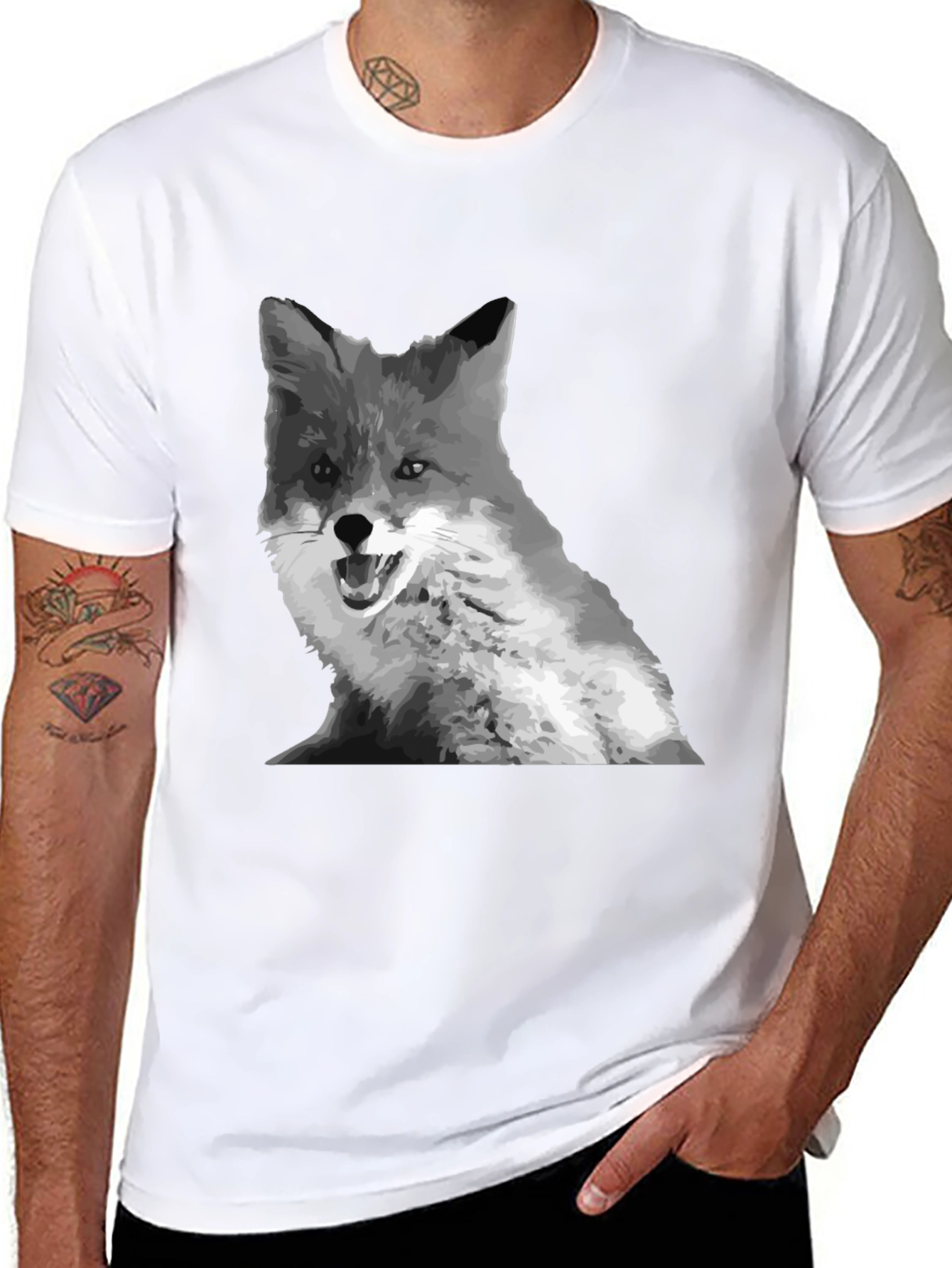 Black Fox Graphic Print Crew Neck T-Shirt view 8