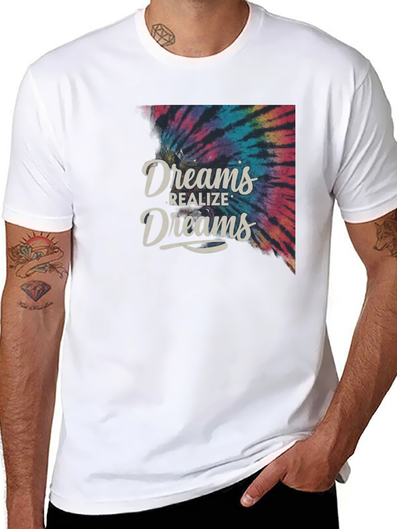 Black Dreams Realize Dreams Tie-Dye Graphic T-Shirt view 8