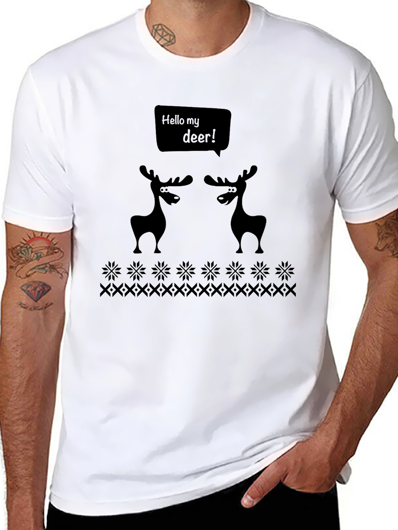 Black Hello My Deer Graphic T-Shirt - Black Crew Neck Tee view 8