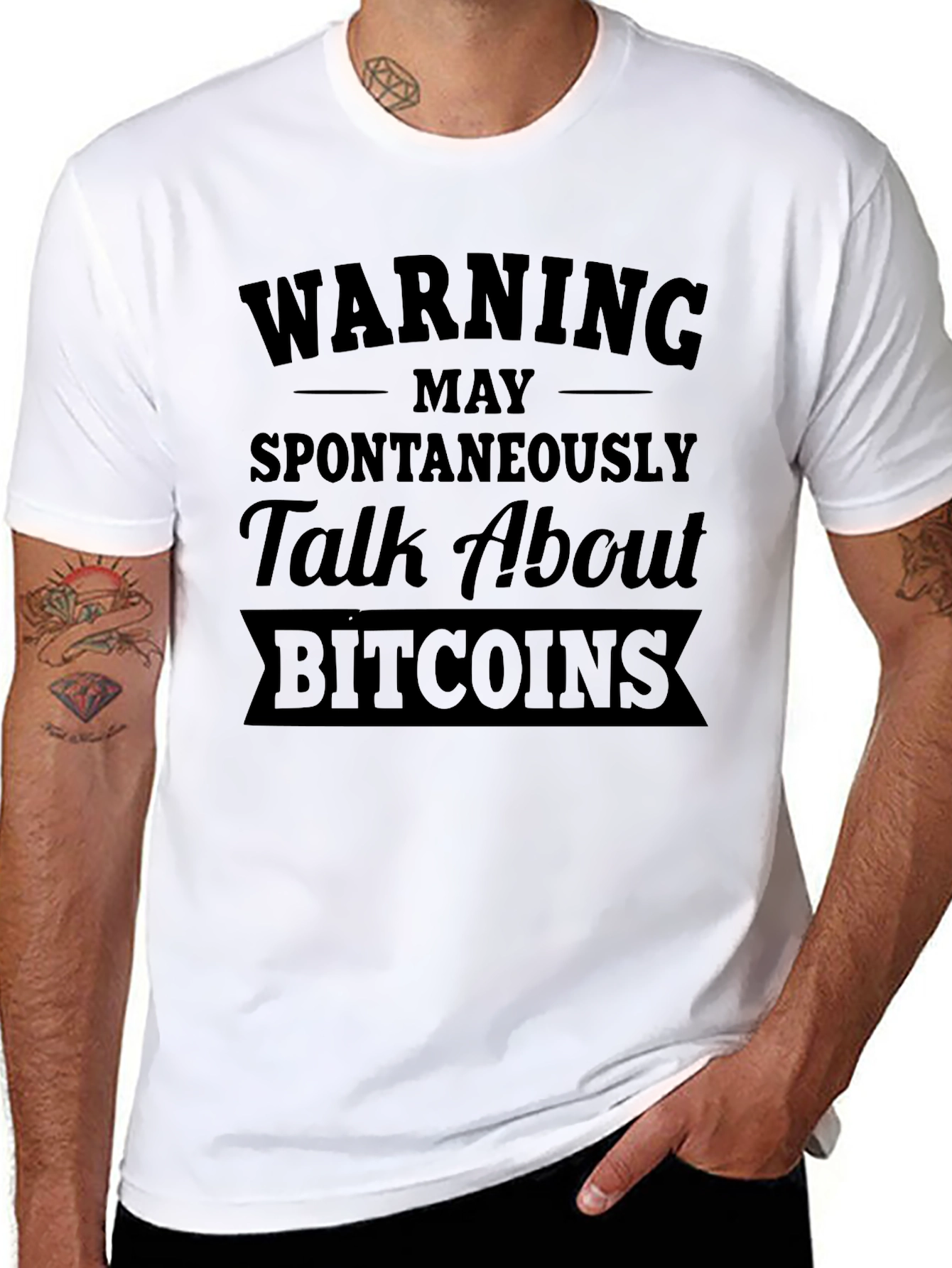Black Warning May Spontaneously Talk About Bitcoins T-Shirt view 8