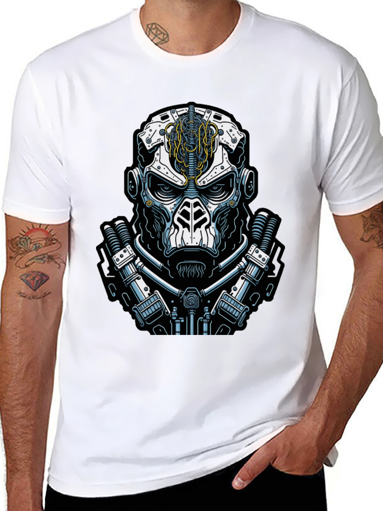Black Cyberpunk Skull Graphic Tee - Black view 8