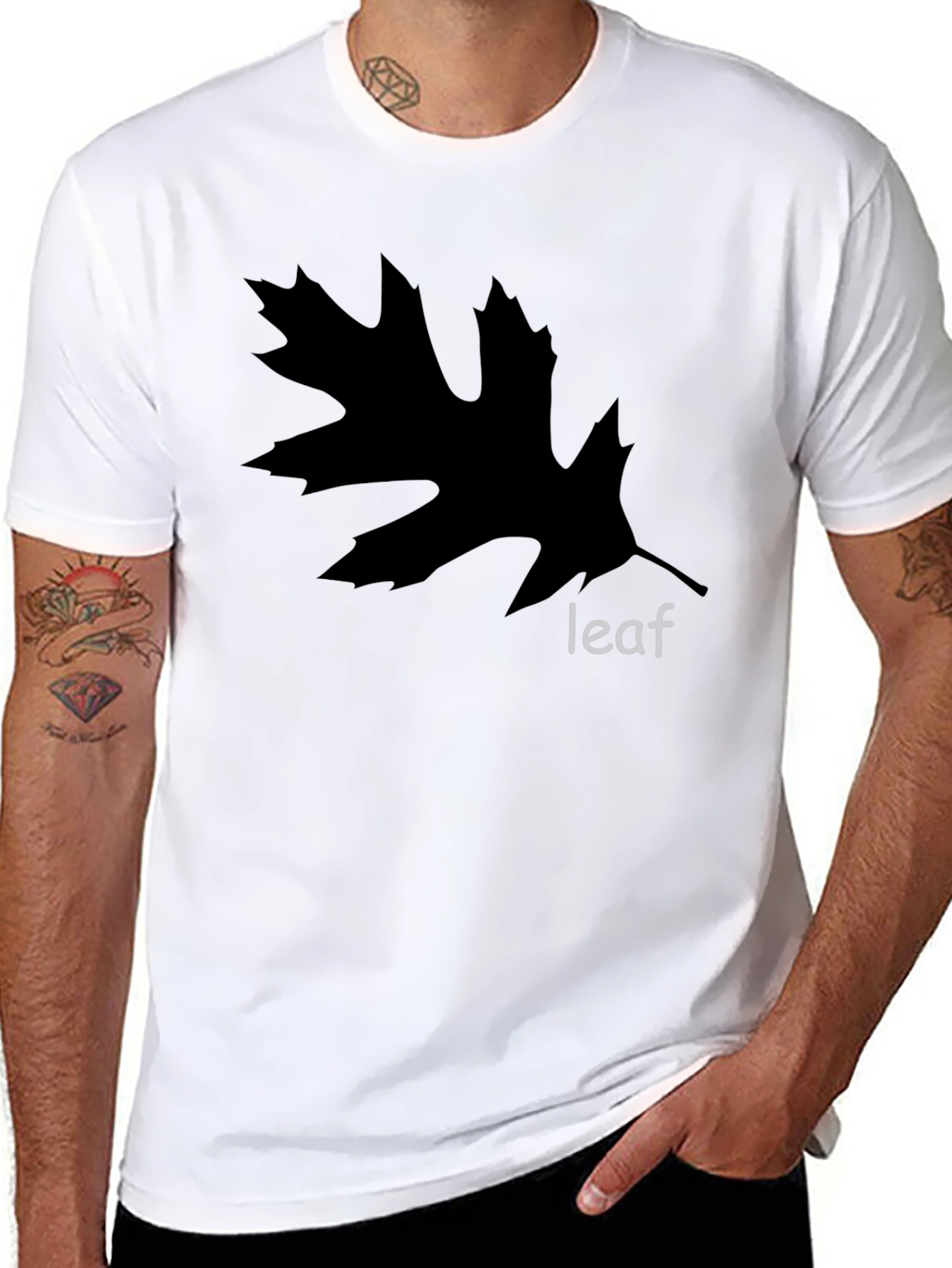 Black Leaf Graphic Black Tee - Nature Inspired Casual Wear view 8