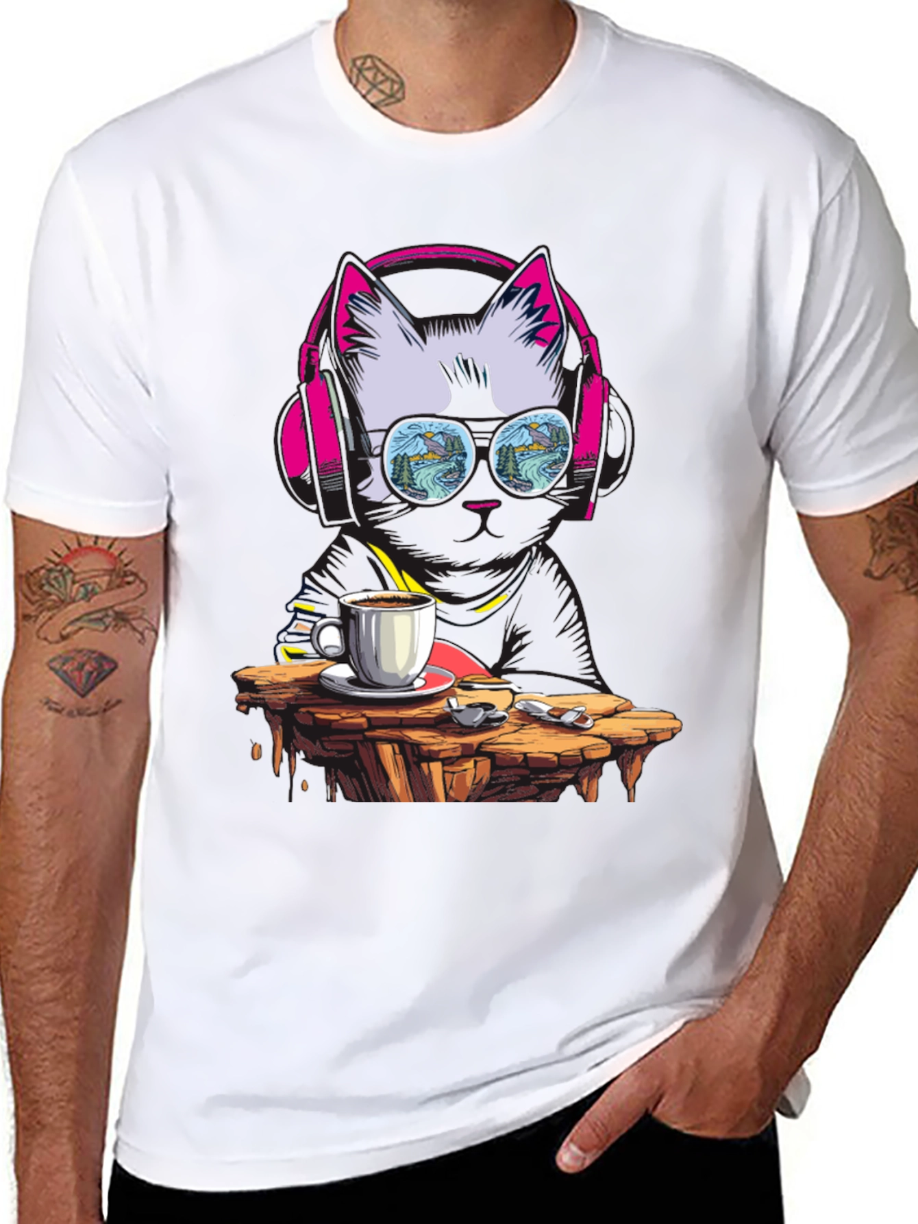 Black Cool Cat Coffee T-Shirt - DJ Kitty Tee view 8