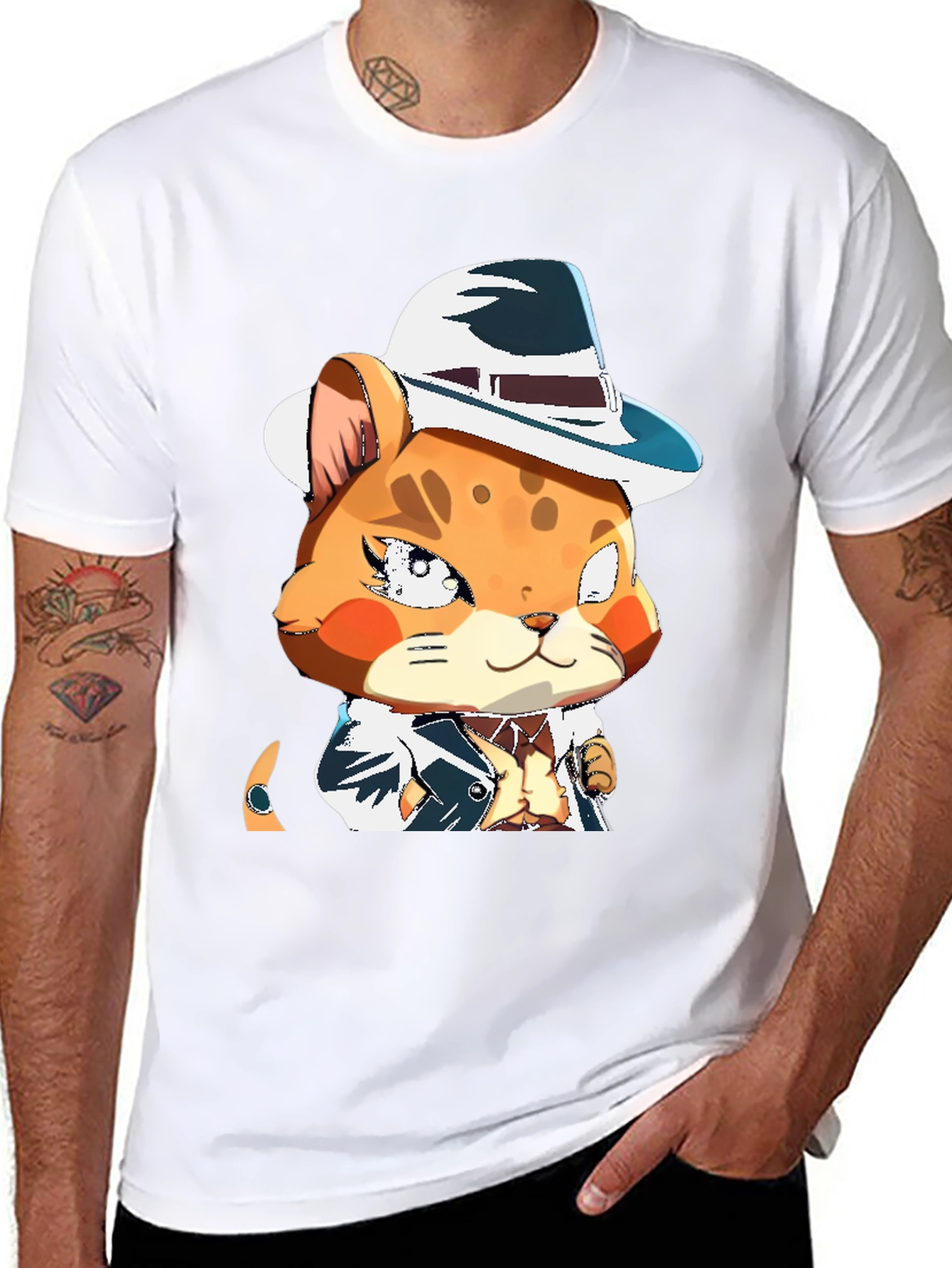 Black Cool Cat in a Hat T-Shirt view 8