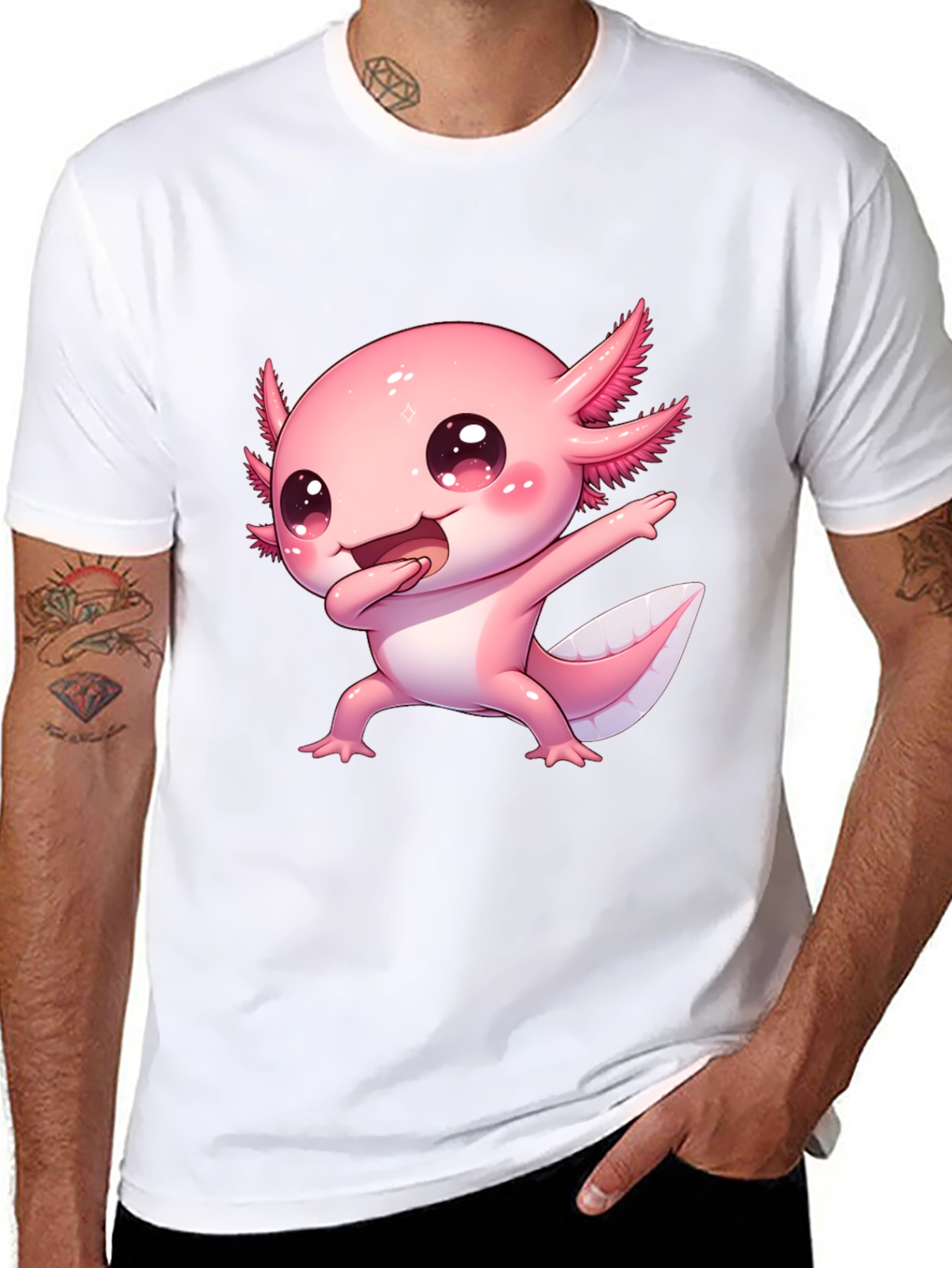 Black Cute Cartoon Axolotl Graphic Tee view 8