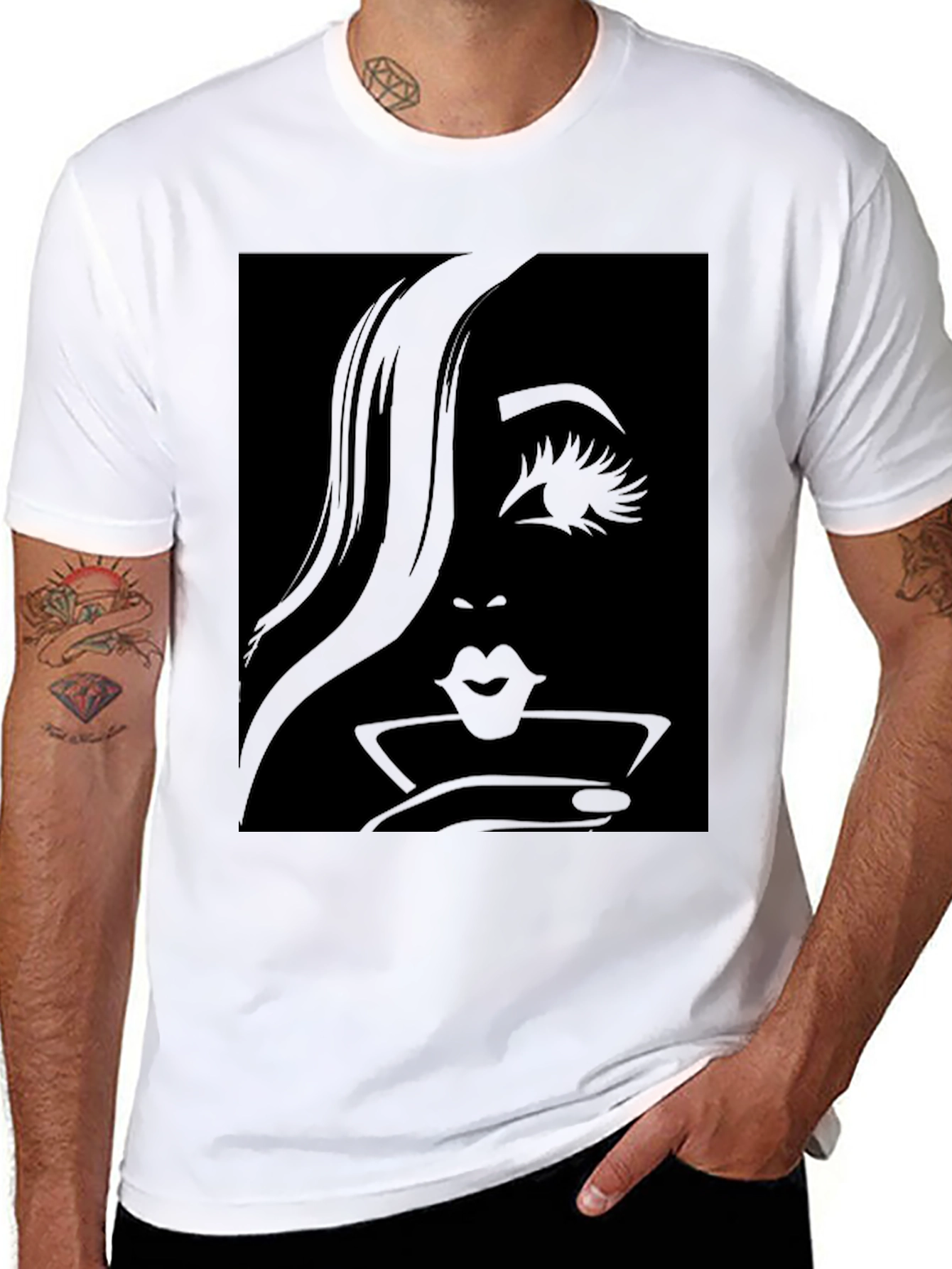 Black Silhouette Woman's Face Martini T-Shirt view 8