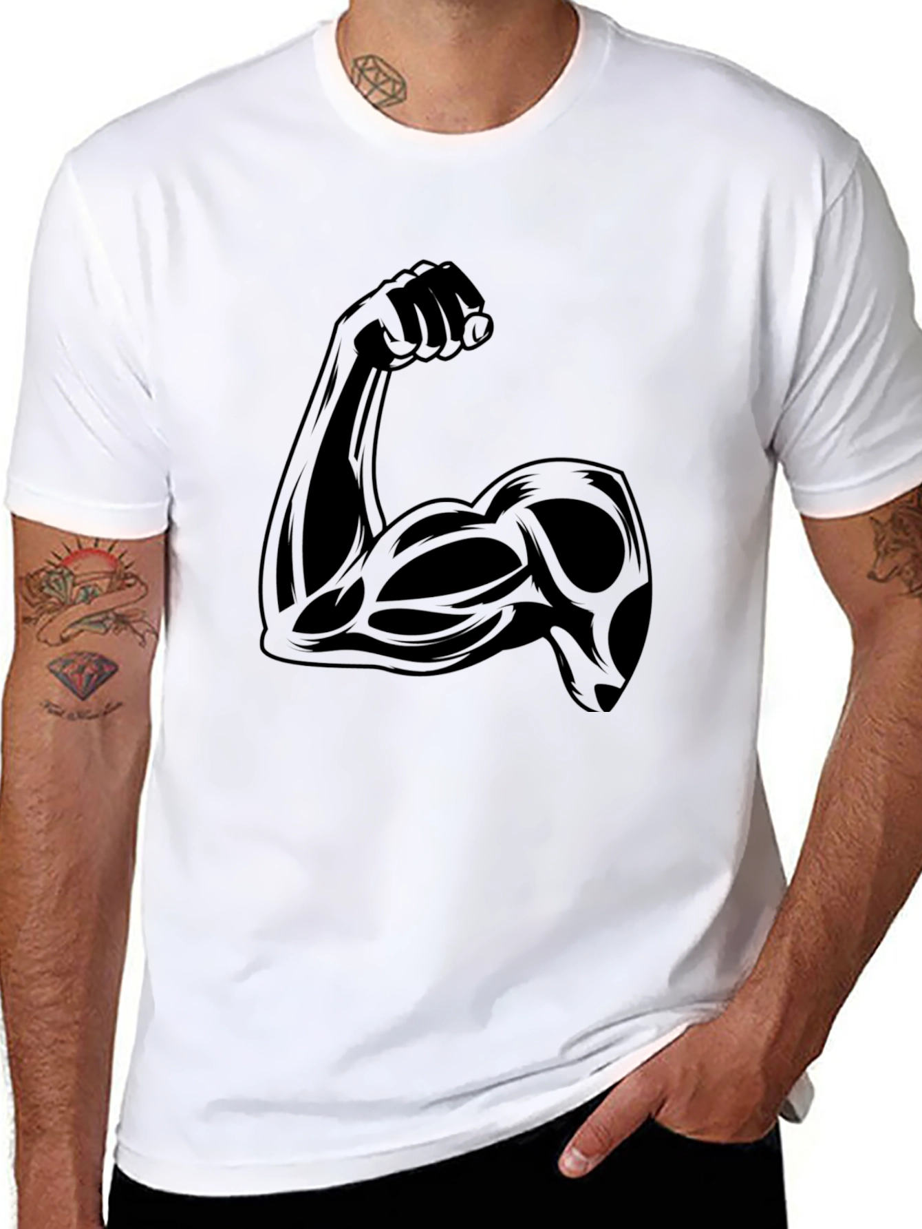Black Muscle Arm Graphic Tee - Black view 8