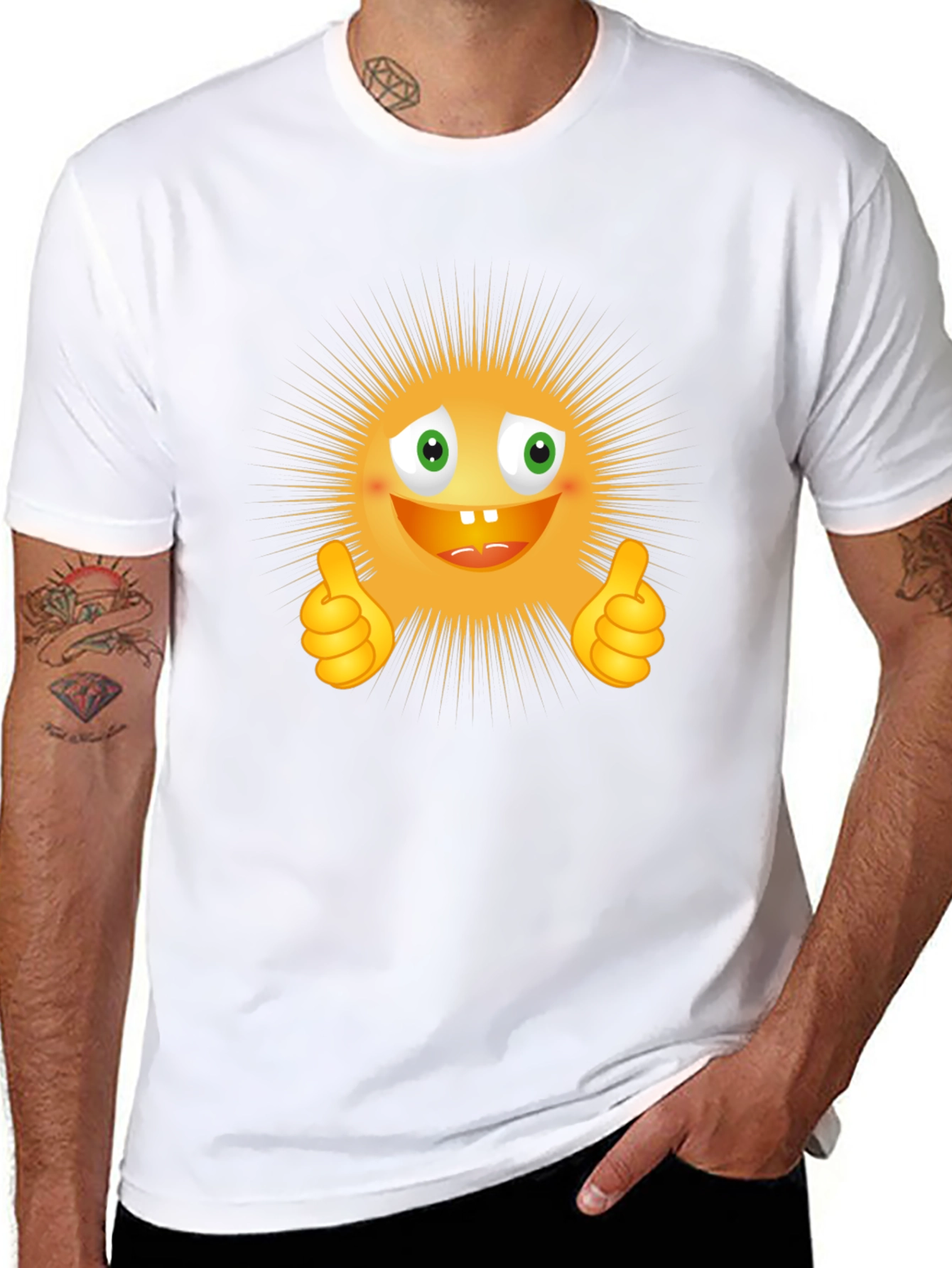 Black Funny Smiley Face Thumbs Up Graphic T-Shirt view 8