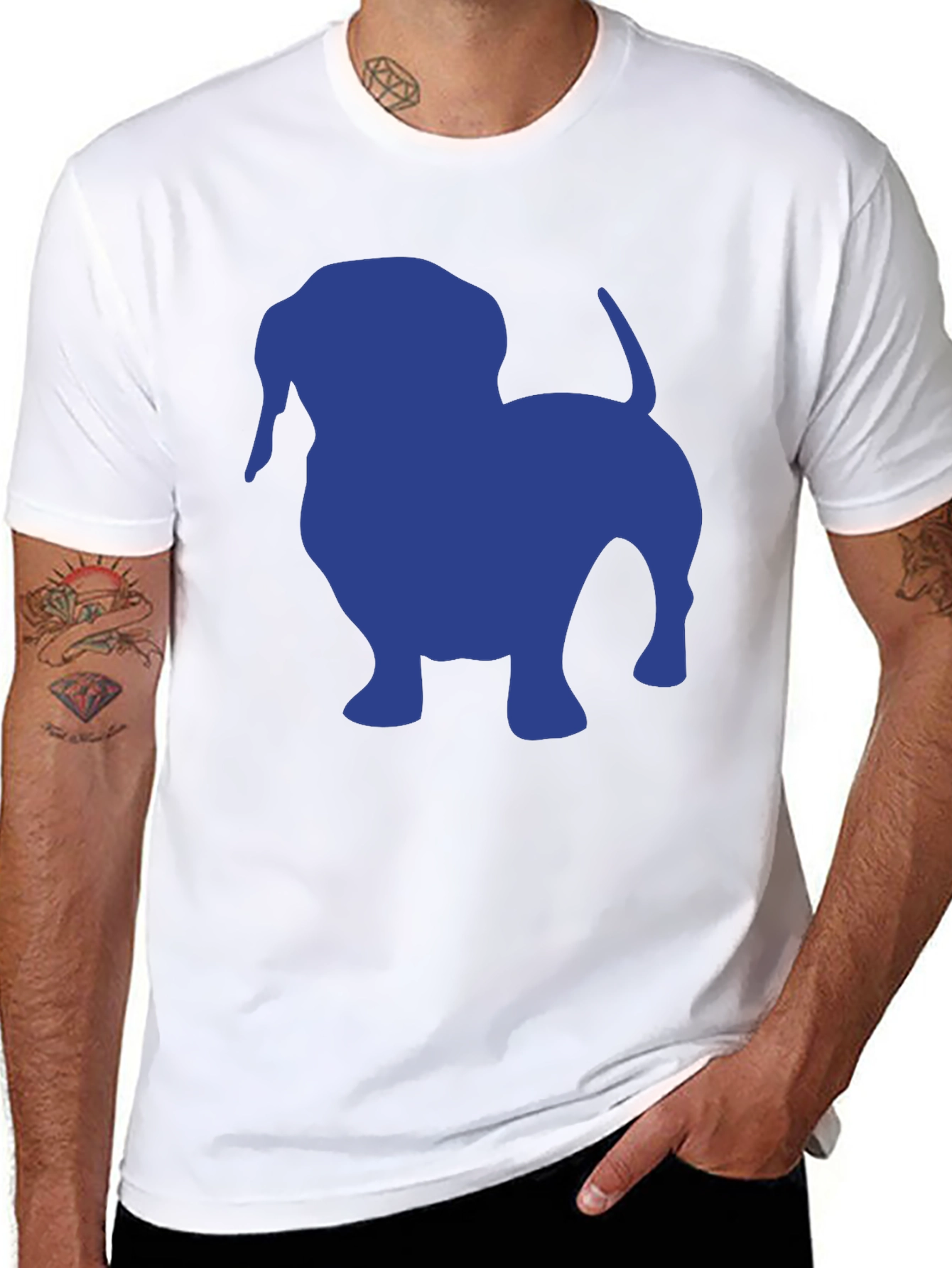 Black Dachshund Silhouette Tee - Black Cotton Casual T-Shirt view 8