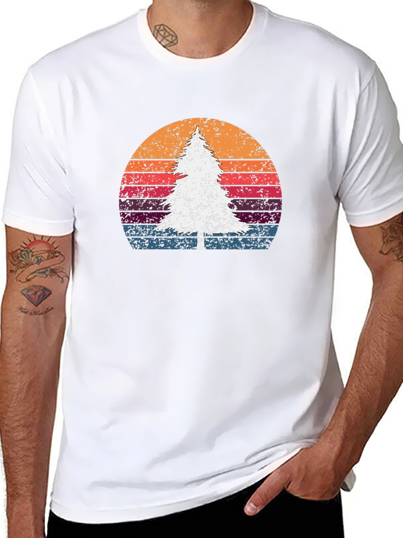 Black Retro Tree Sunset Graphic Tee view 8