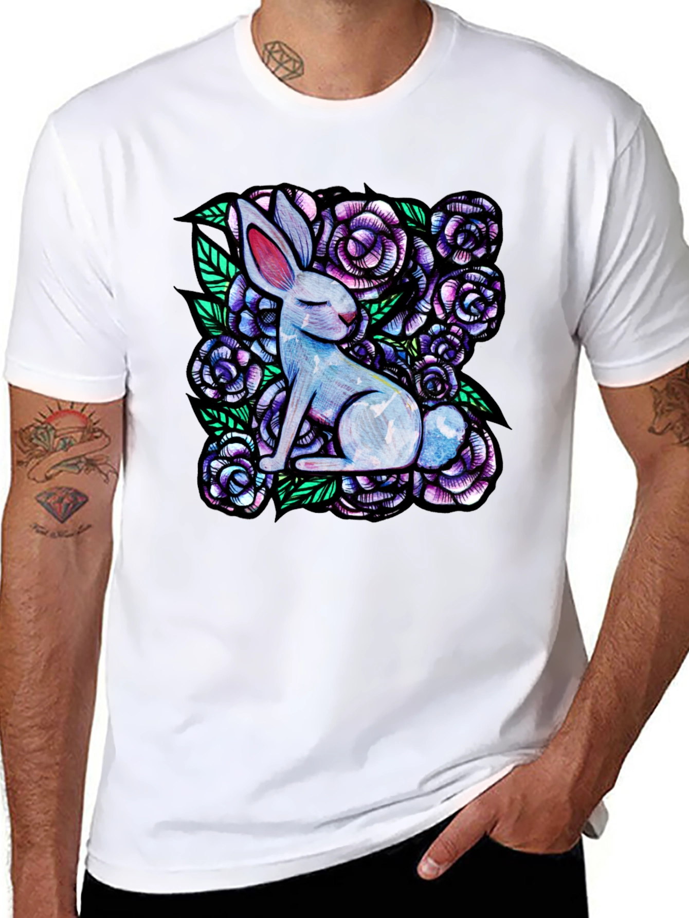 Black Rabbit & Floral Graphic Tee view 8
