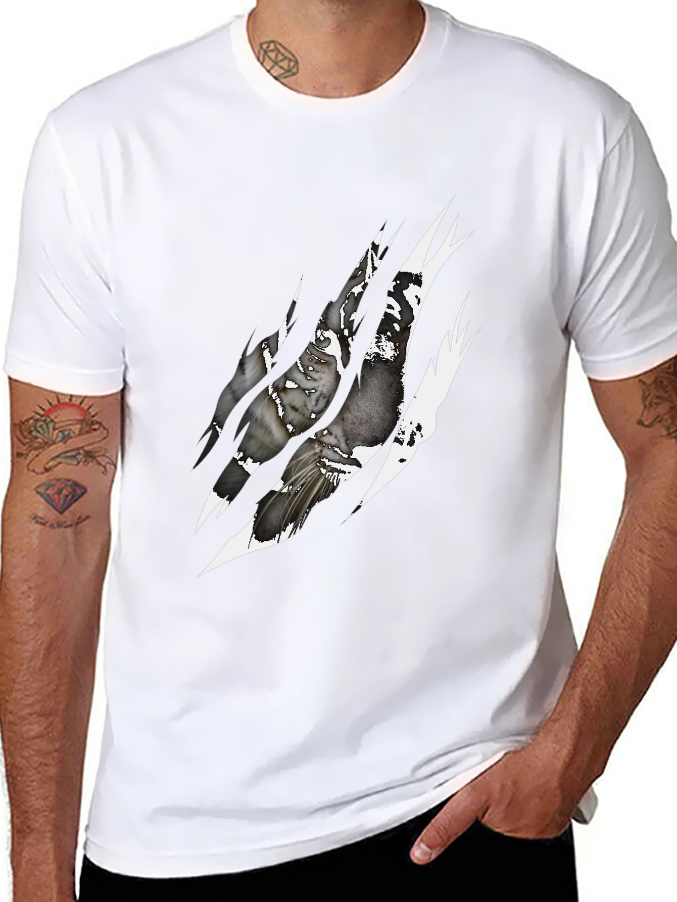 Black Ripped Claw Graphic Print Black T-Shirt view 8