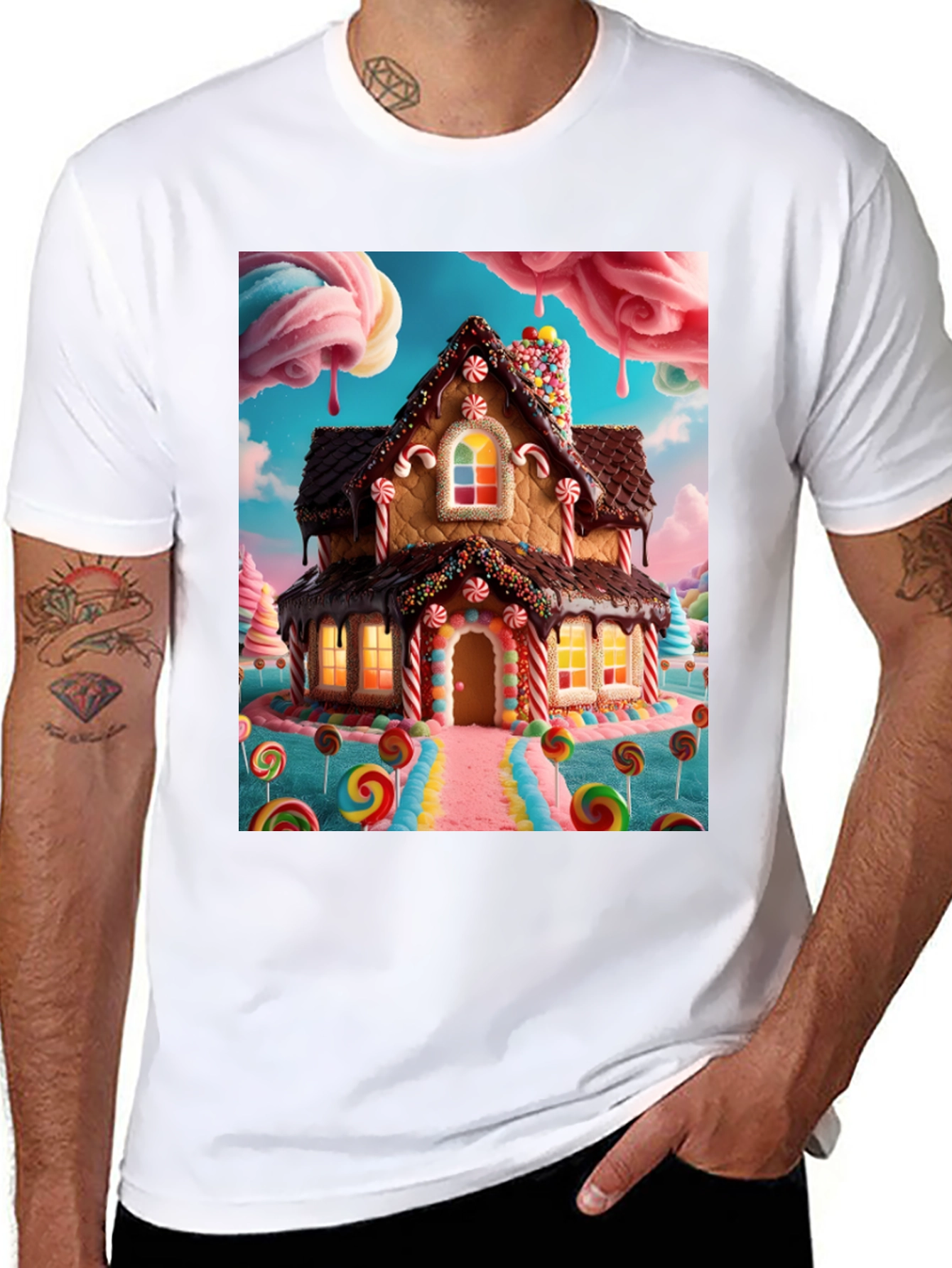 Black Sweet Tooth T-Shirt - Gingerbread House Design view 8