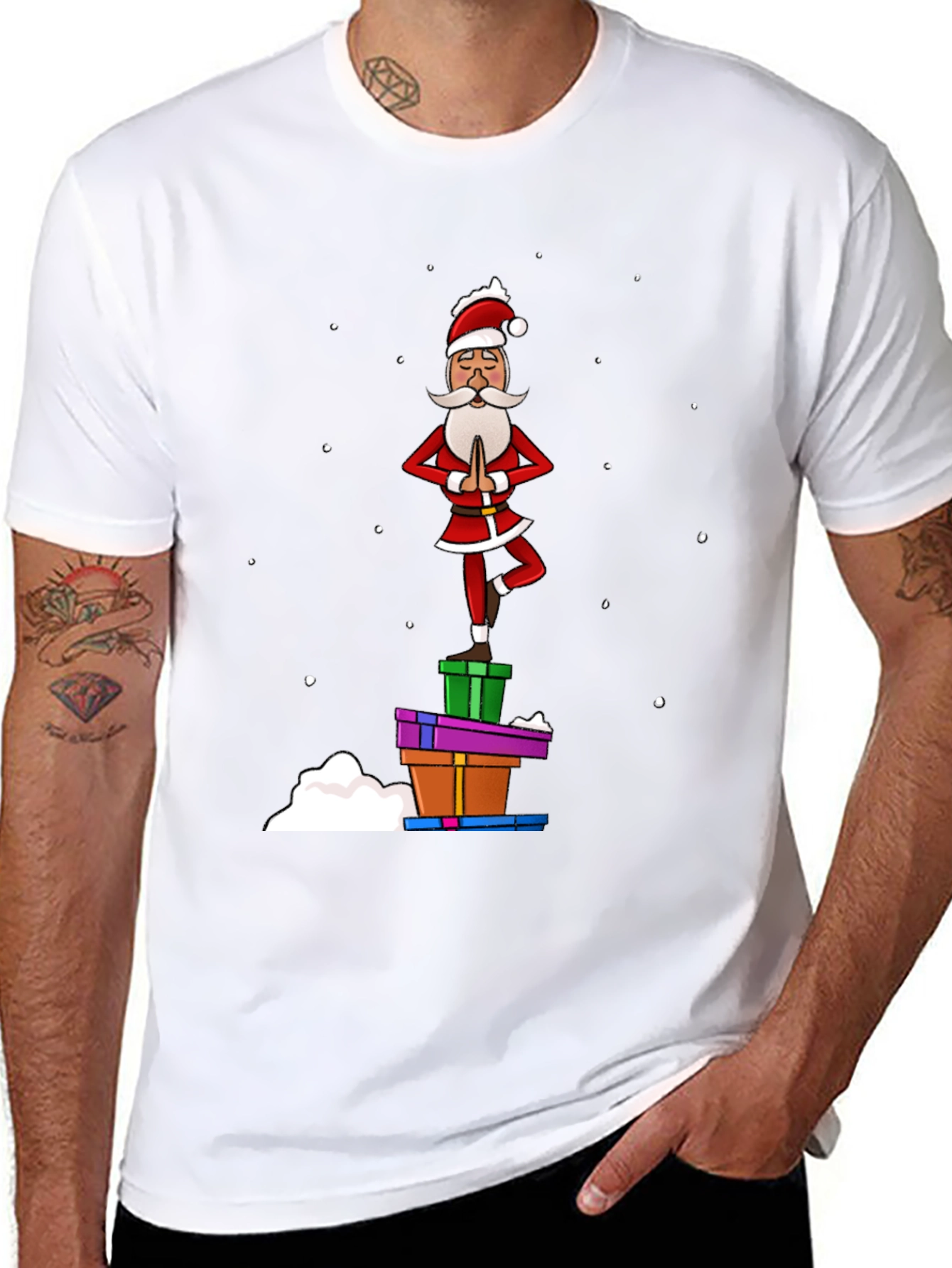 Black Yoga Santa T-Shirt - Festive Holiday Apparel view 8