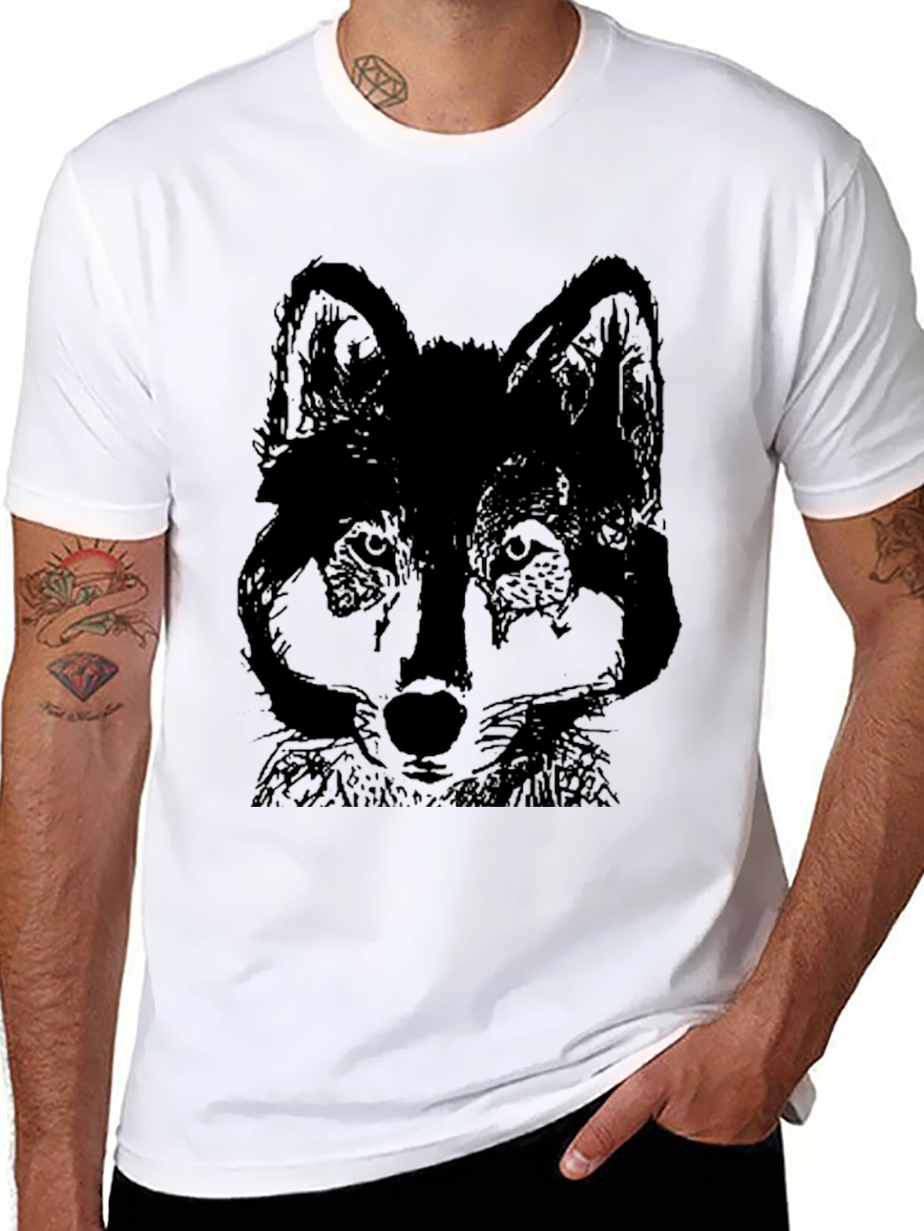 Black Black Wolf Graphic Tee - Men's Casual Short Sleeve Shirt view 8
