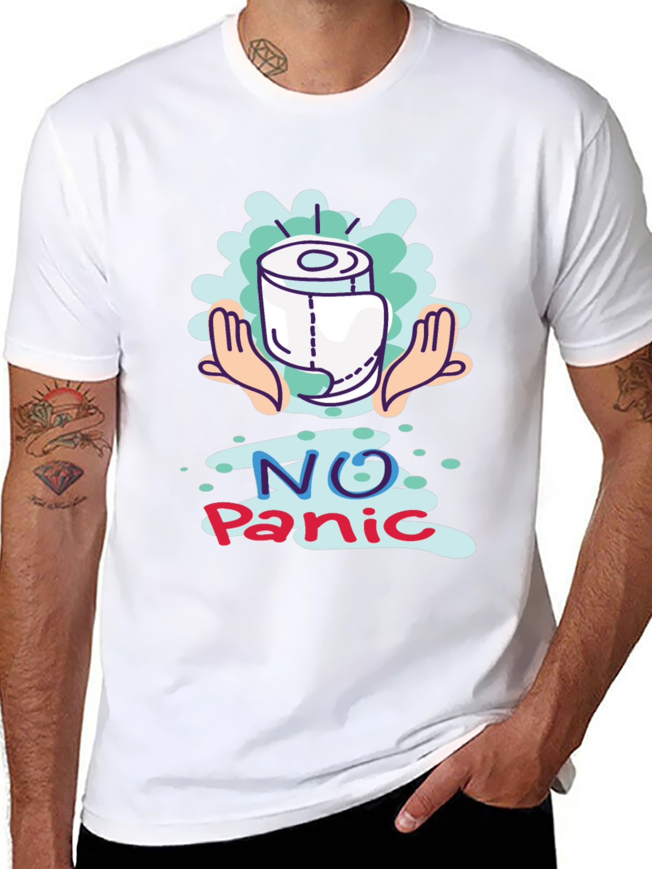 Black No Panic Toilet Paper Graphic Tee view 8