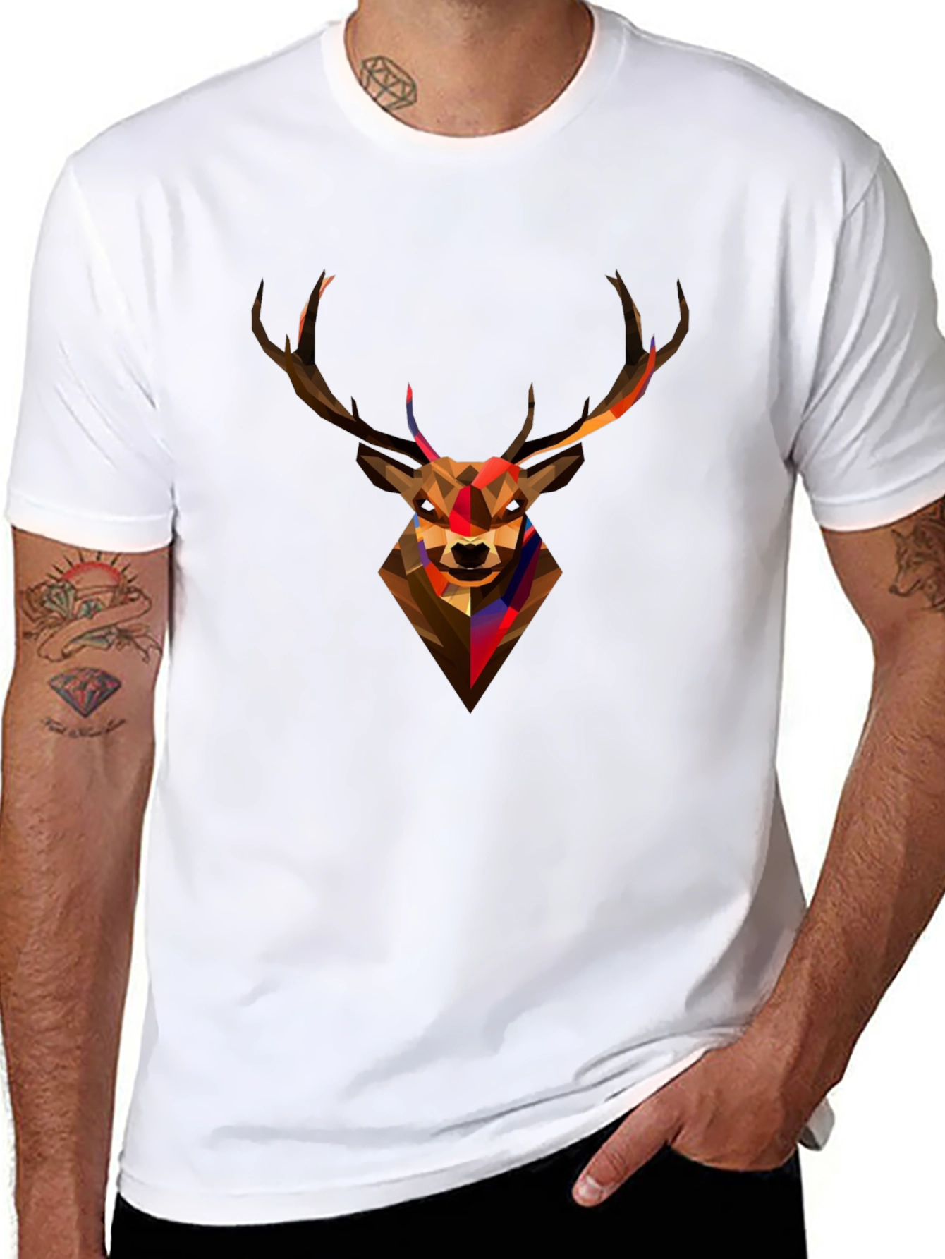 Black Geometric Deer Head Black T-Shirt - Modern Graphic Tee view 8