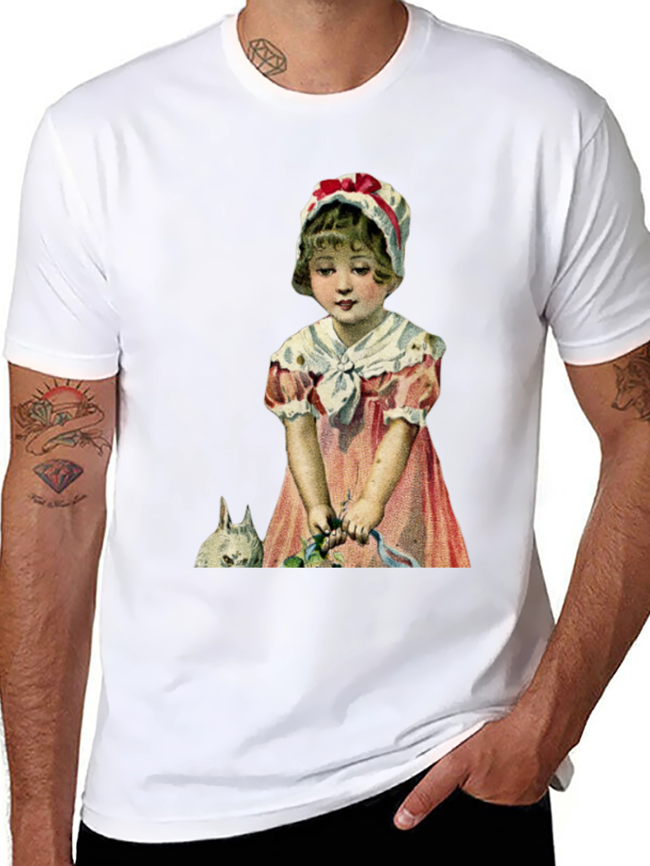 Black Vintage Girl with Rabbit T-Shirt view 8