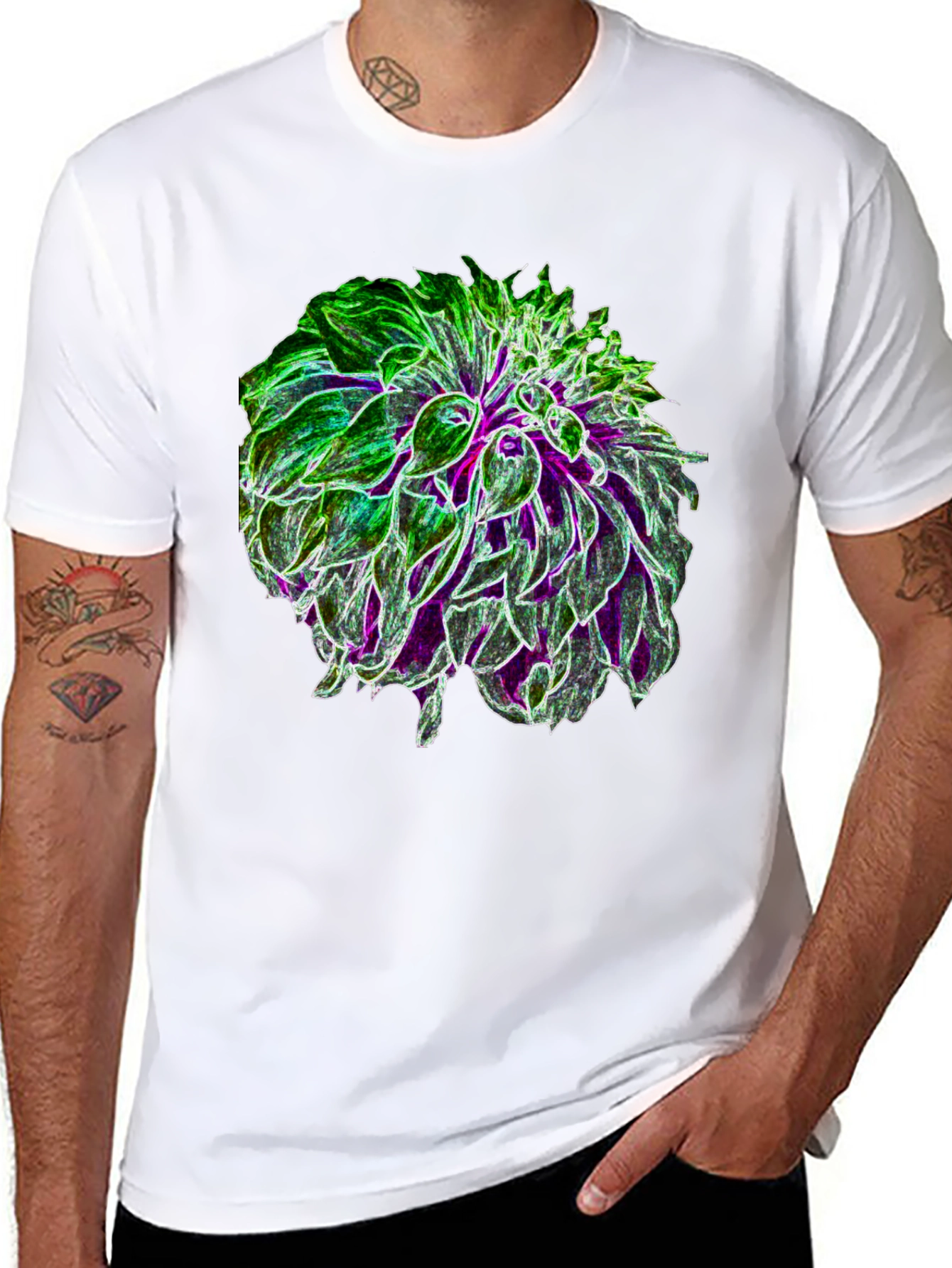 Black Glow Flower Graphic Tee - Black Cotton Casual Shirt view 8