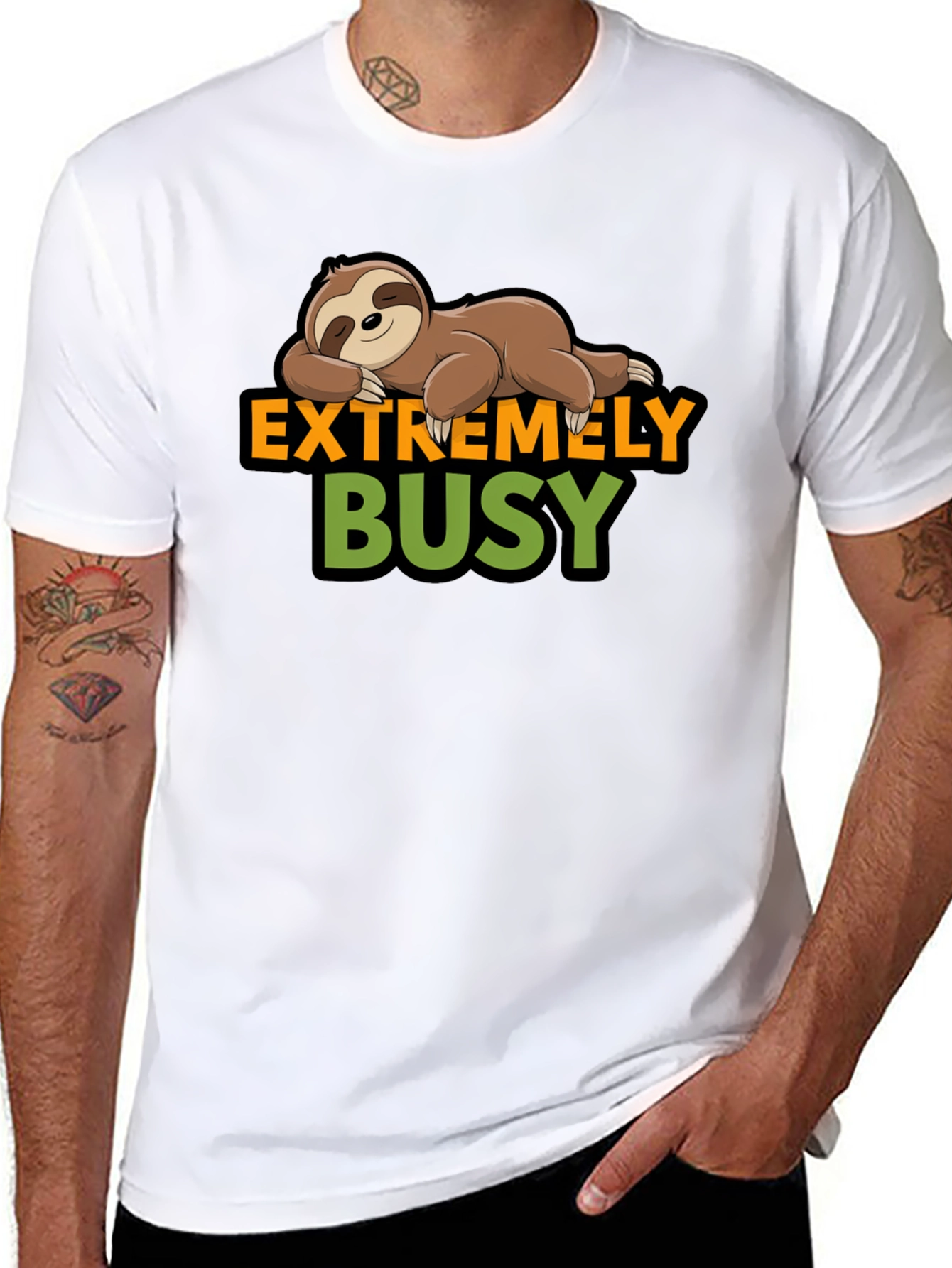 Black Extremely Busy Sloth Graphic T-Shirt view 8