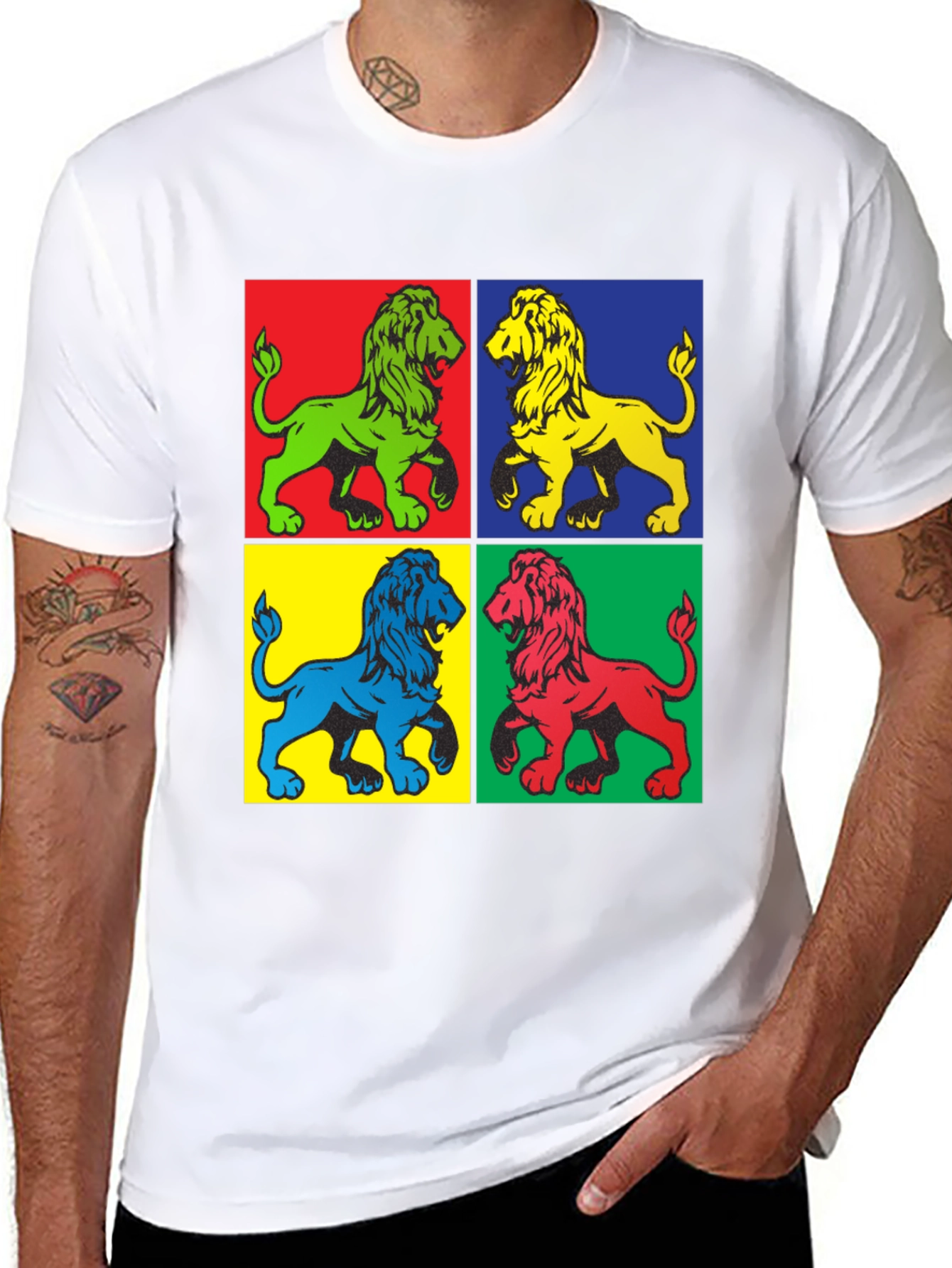 Black Pop Art Lion Graphic Tee view 8
