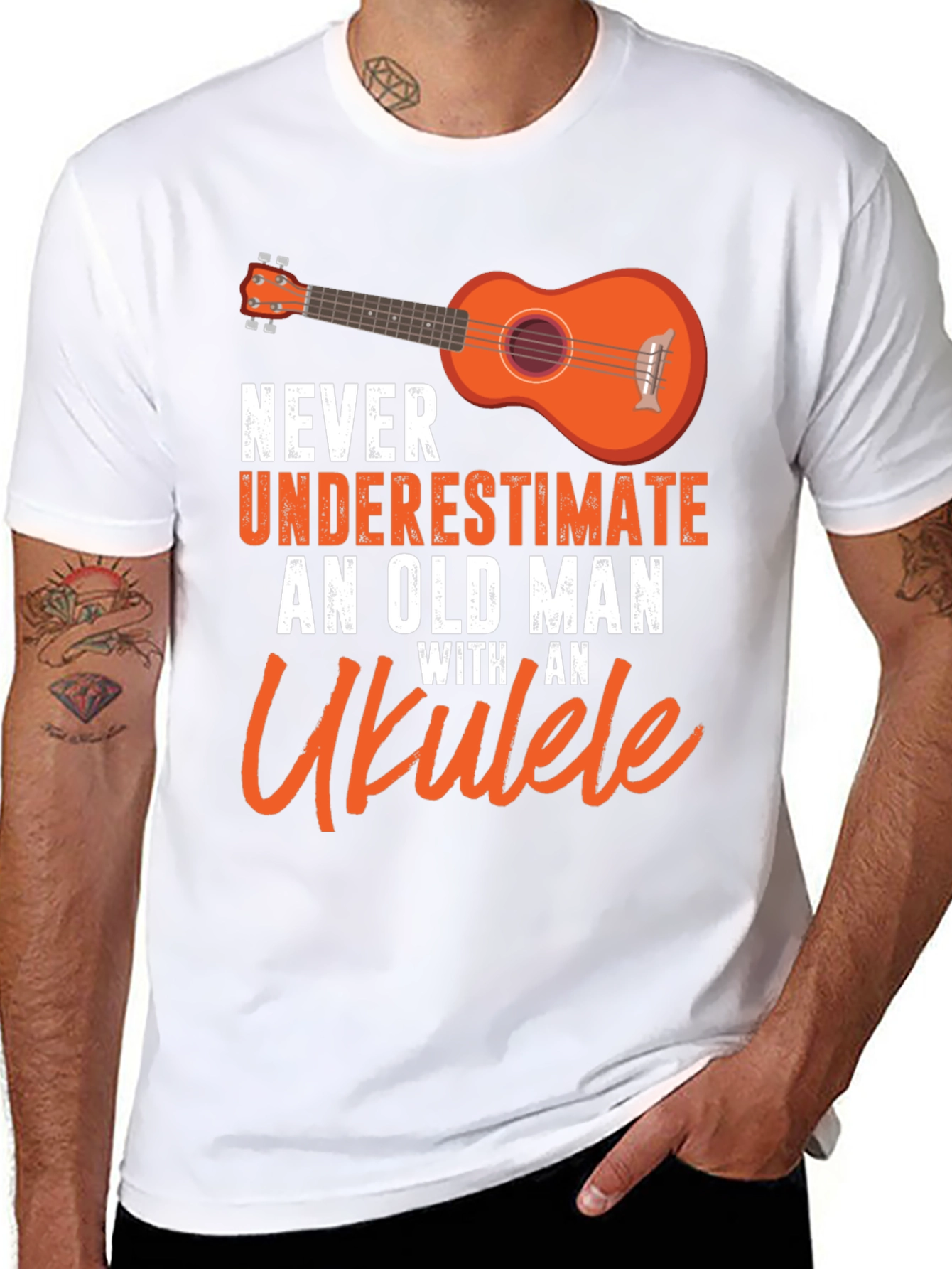 Black Ukulele Old Man T-Shirt - Music Lover Gift view 8