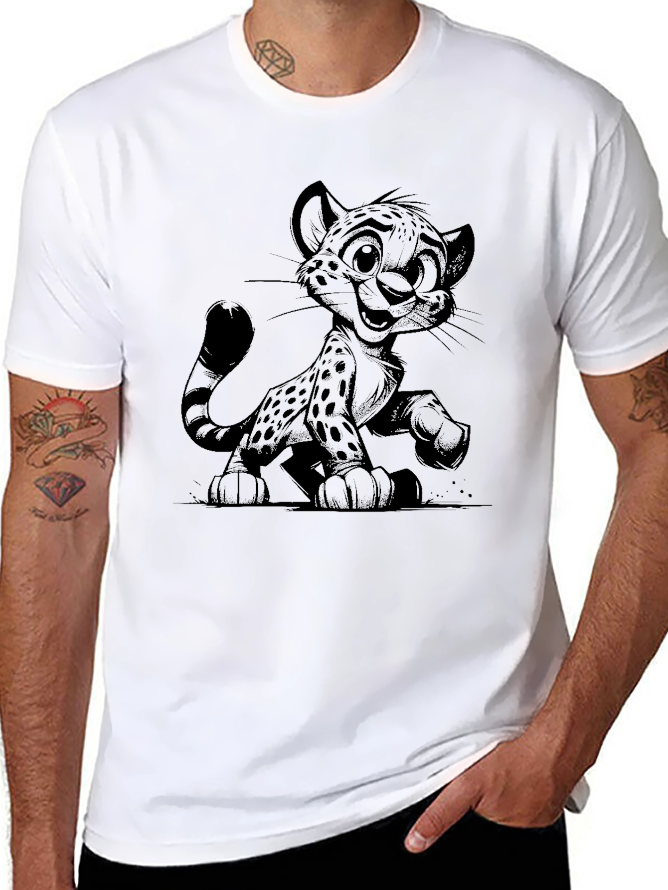 Black Cute Cheetah Graphic Black T-Shirt view 8