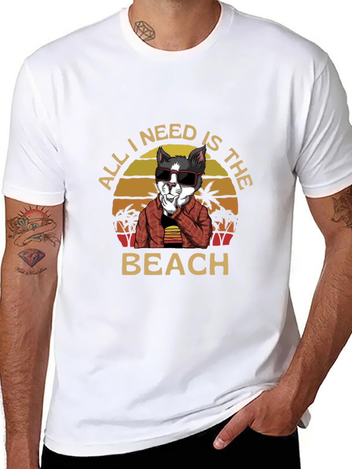 Black All I Need Is The Beach Cat T-Shirt view 8