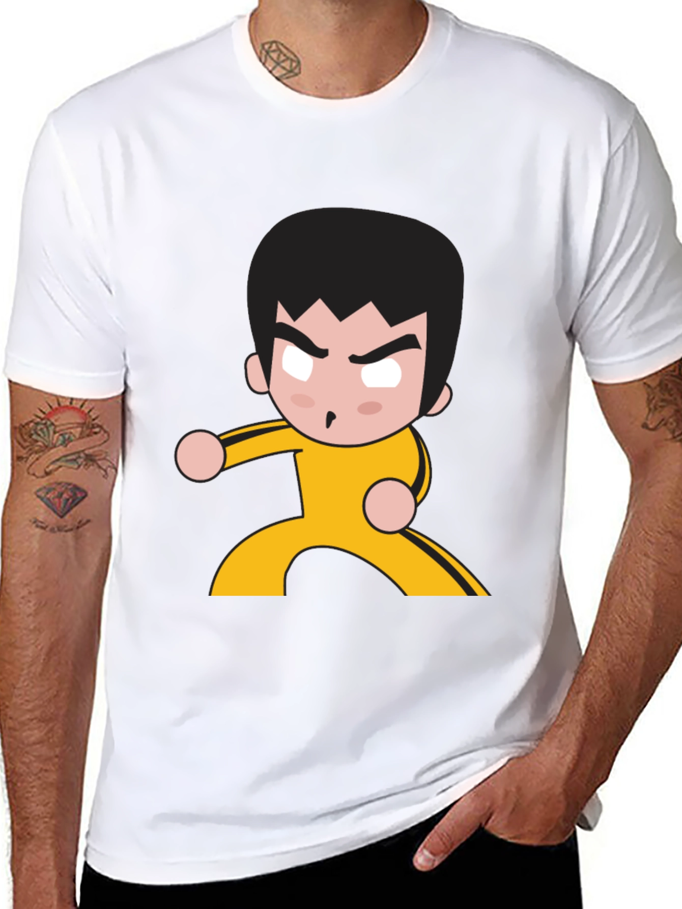 Black Martial Arts Cartoon Graphic Black T-Shirt view 8