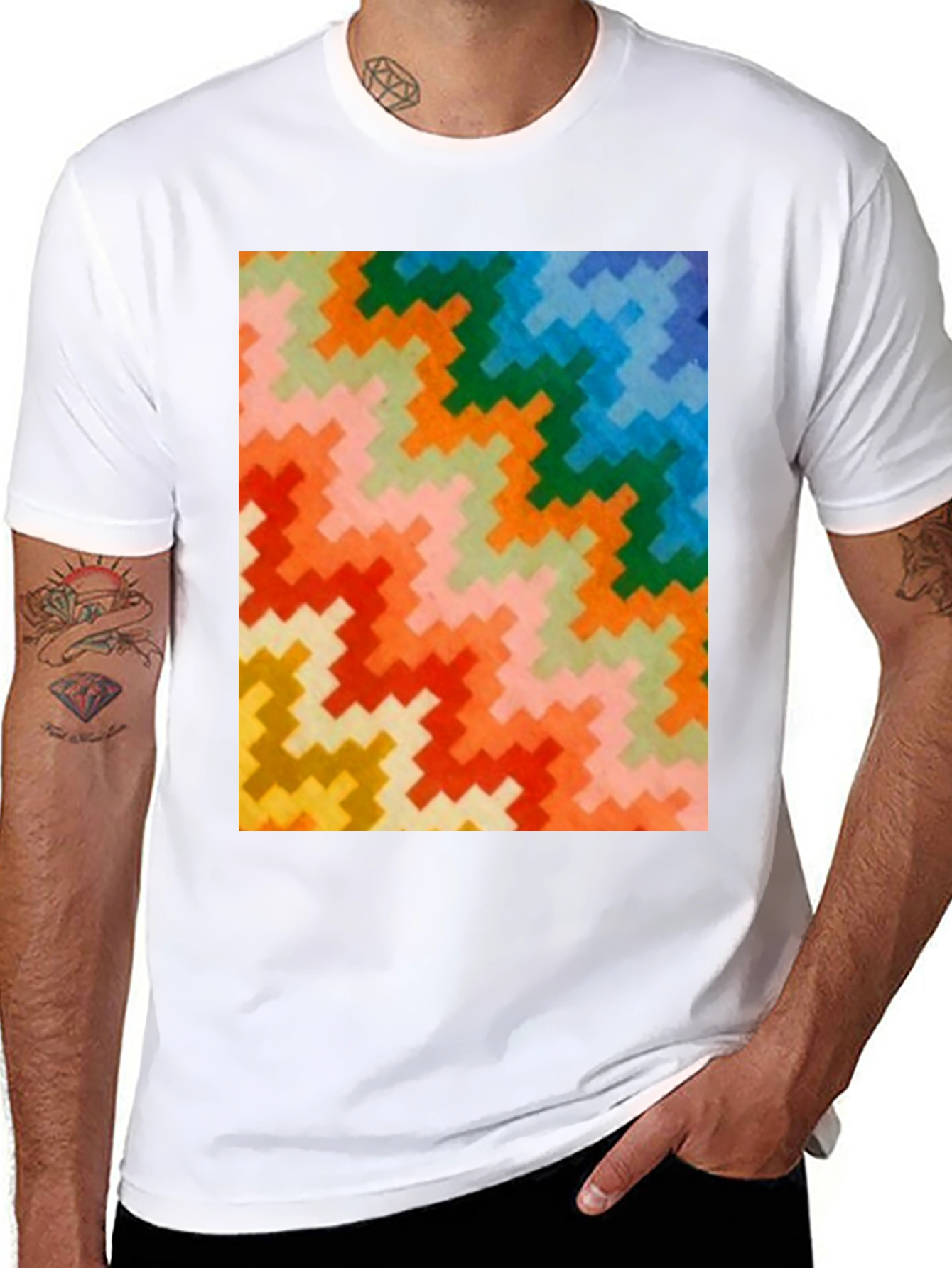 Black Retro Zig-Zag Pattern Tee - Bold & Funky view 8