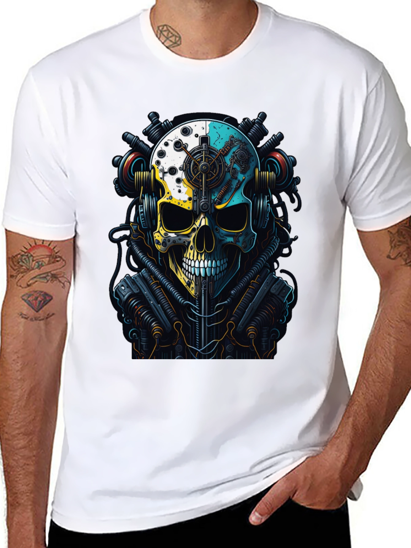 Black Steampunk Skull Graphic T-Shirt view 8