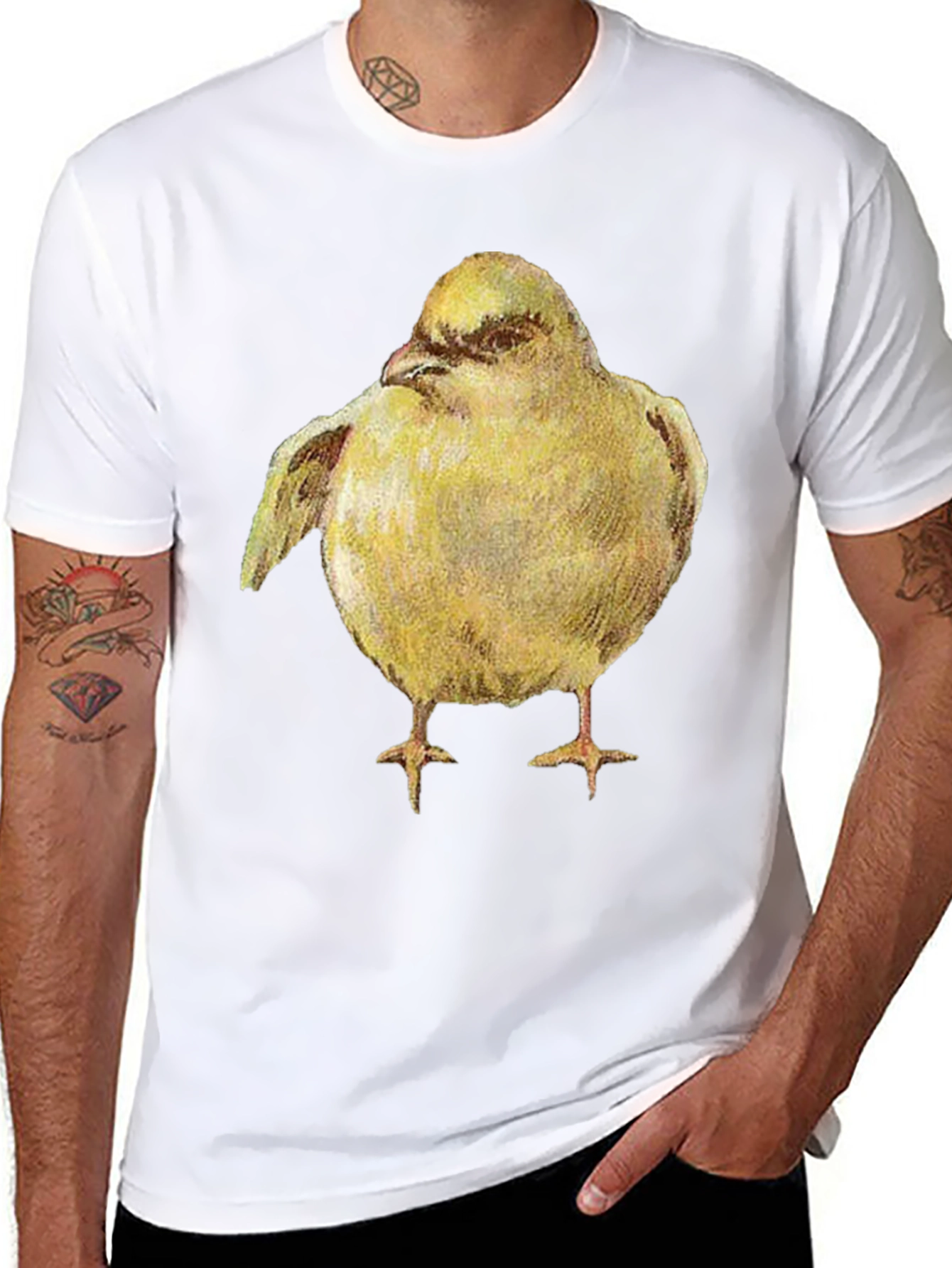 Black Yellow Bird Graphic Tee - Unisex Black T-Shirt view 8