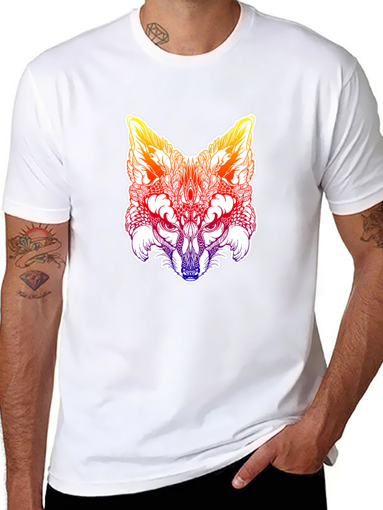 Black Psychedelic Fox Head Graphic Tee - Men's Black T-Shirt view 8