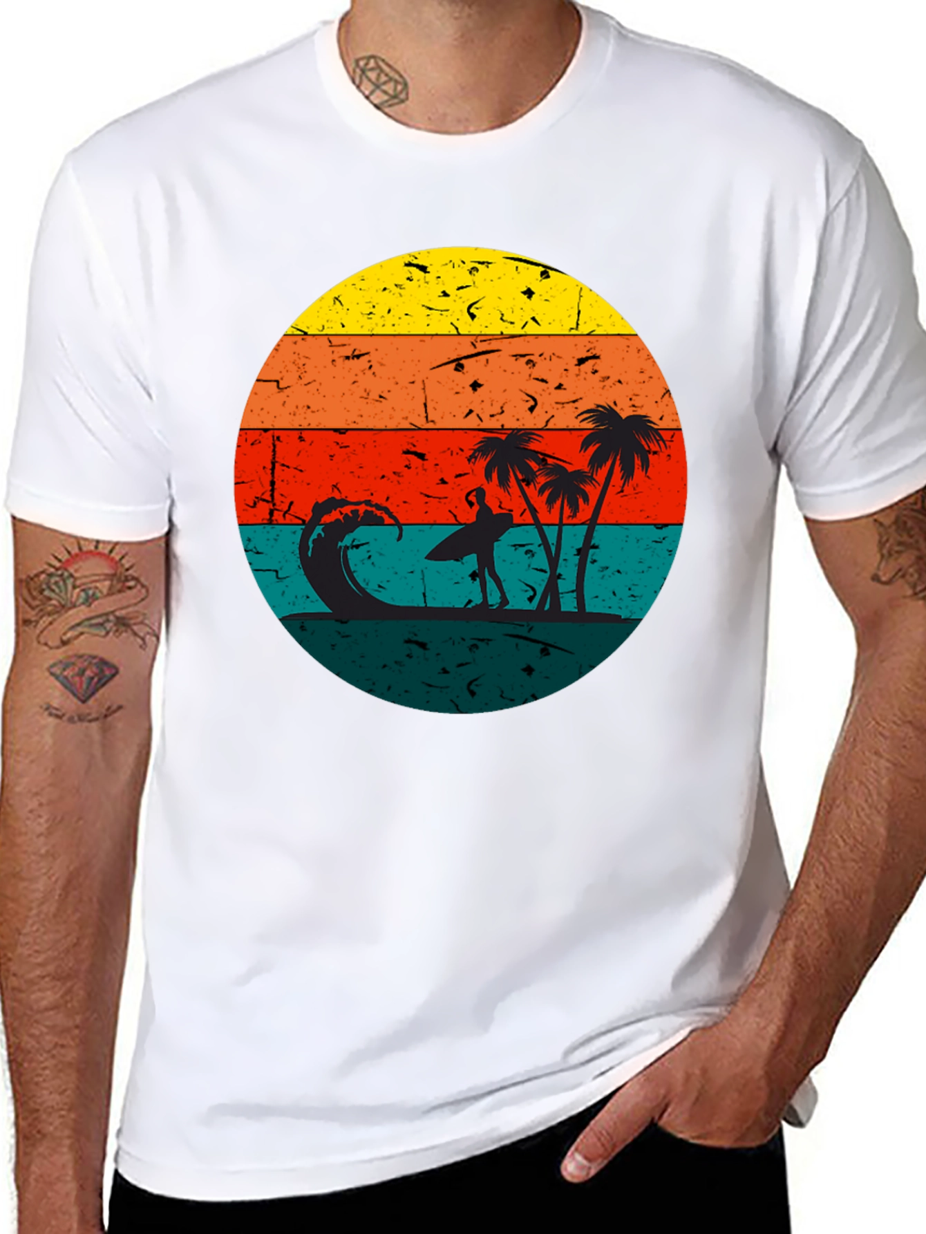 Black Retro Sunset Surfer T-Shirt - Black view 8