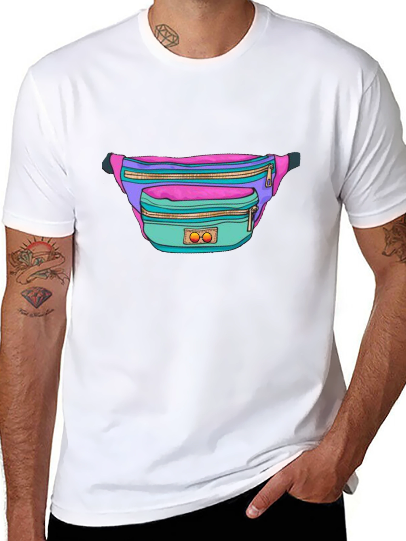 Black Retro Fanny Pack Graphic Tee - 80s/90s Style view 8