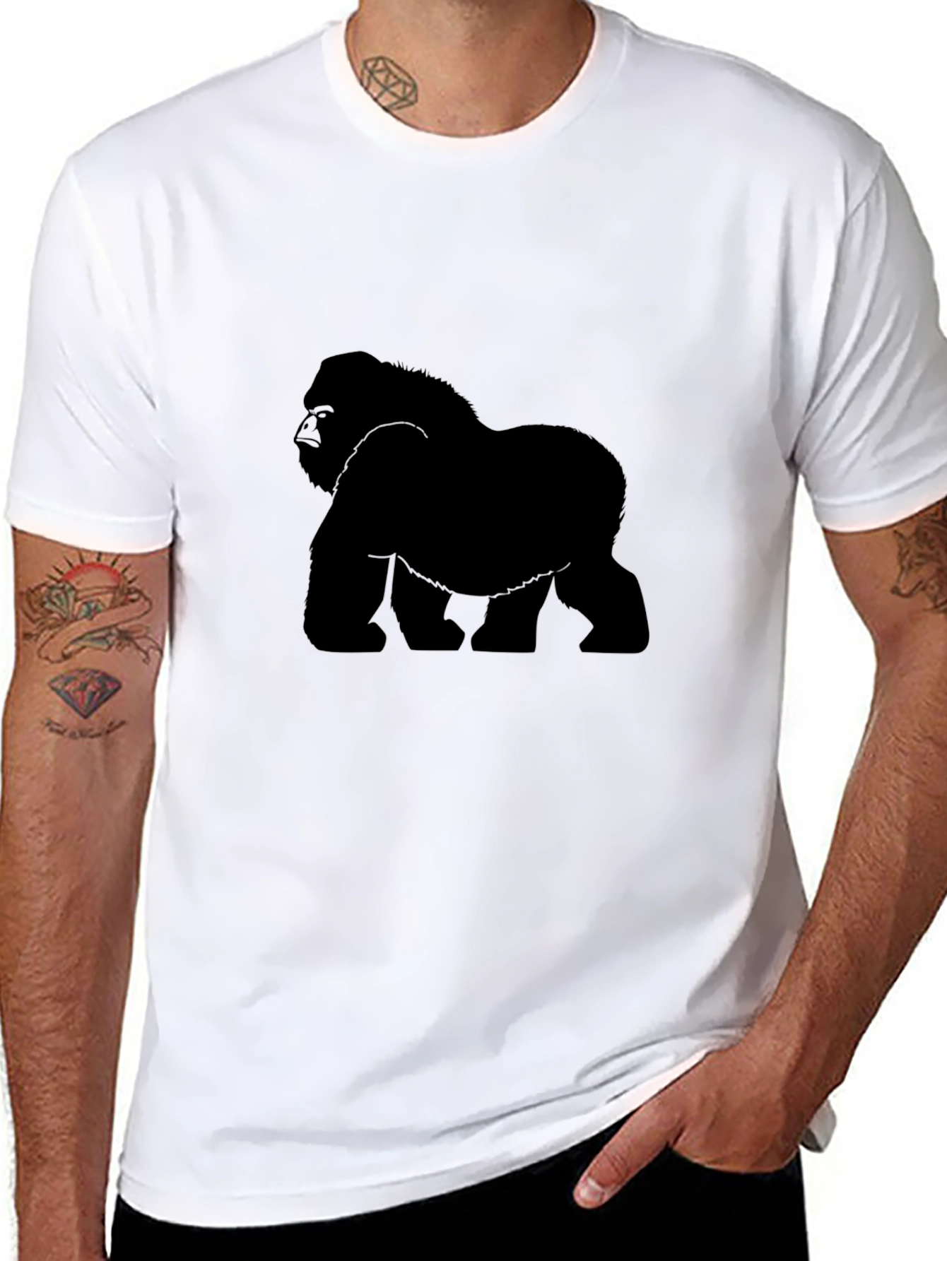 Black Gorilla Graphic T-Shirt - Black Crew Neck view 8