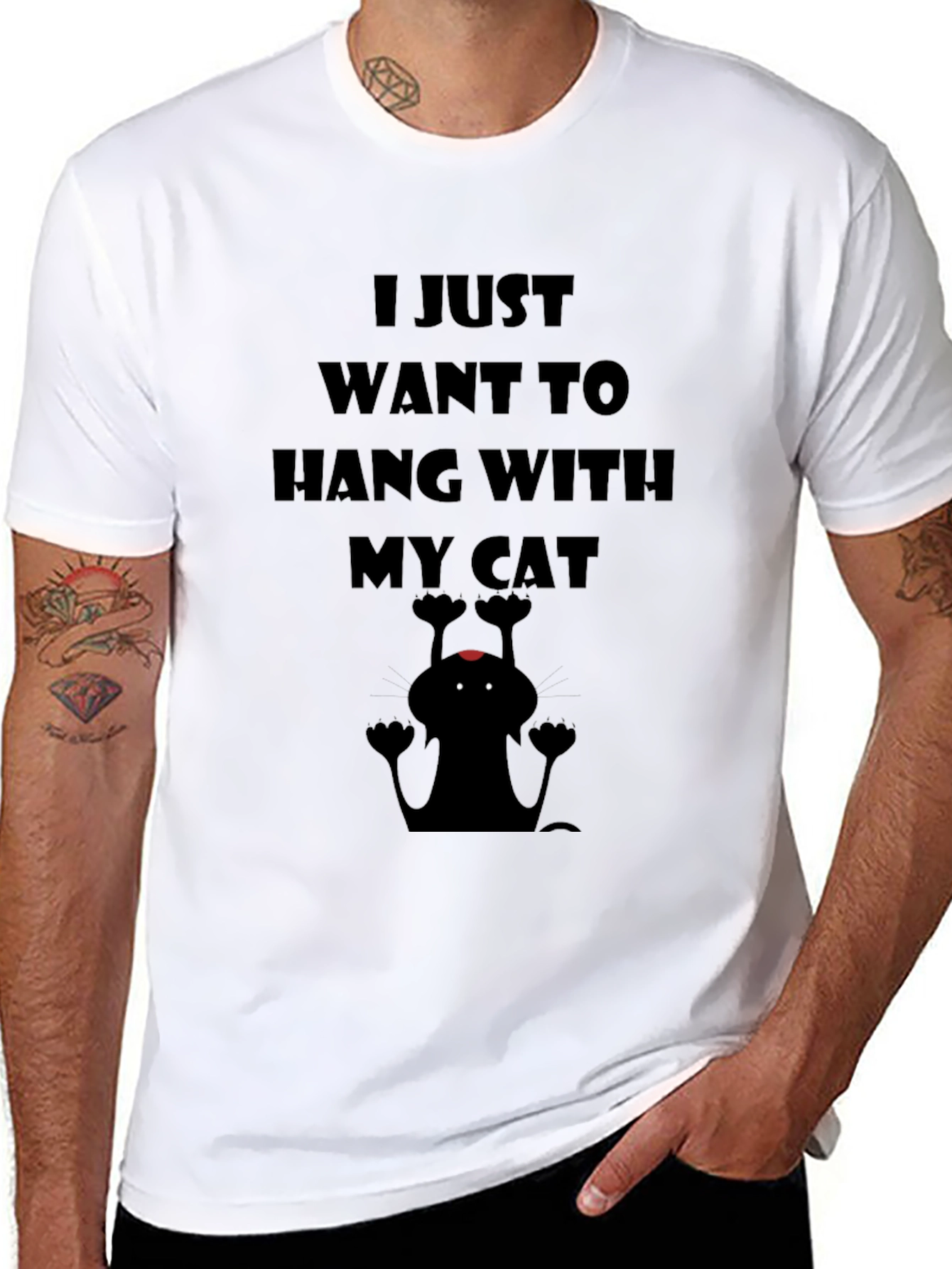 Black Hang With My Cat Graphic Tee - Black view 8