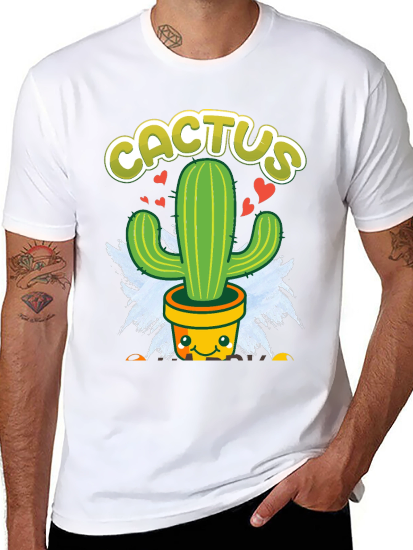 Black Cute Cactus Graphic Tee - Black Cotton T-Shirt view 8
