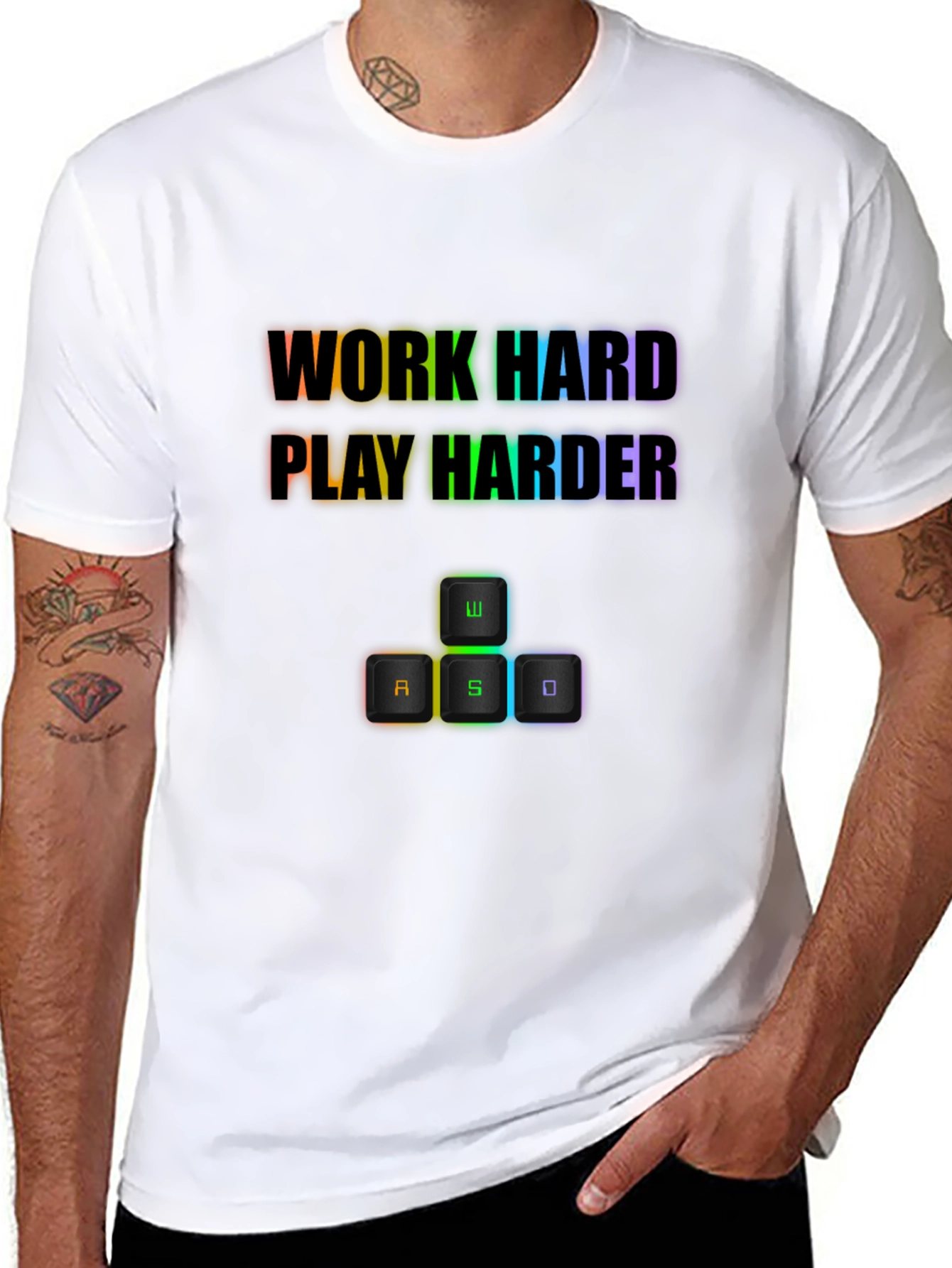 Black Work Hard Play Harder Gaming T-Shirt view 8