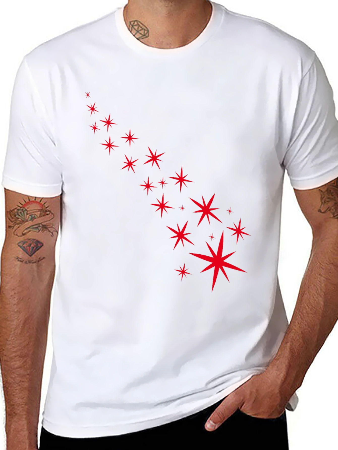 Black Stylish Black Tee with Starry Red Design view 8