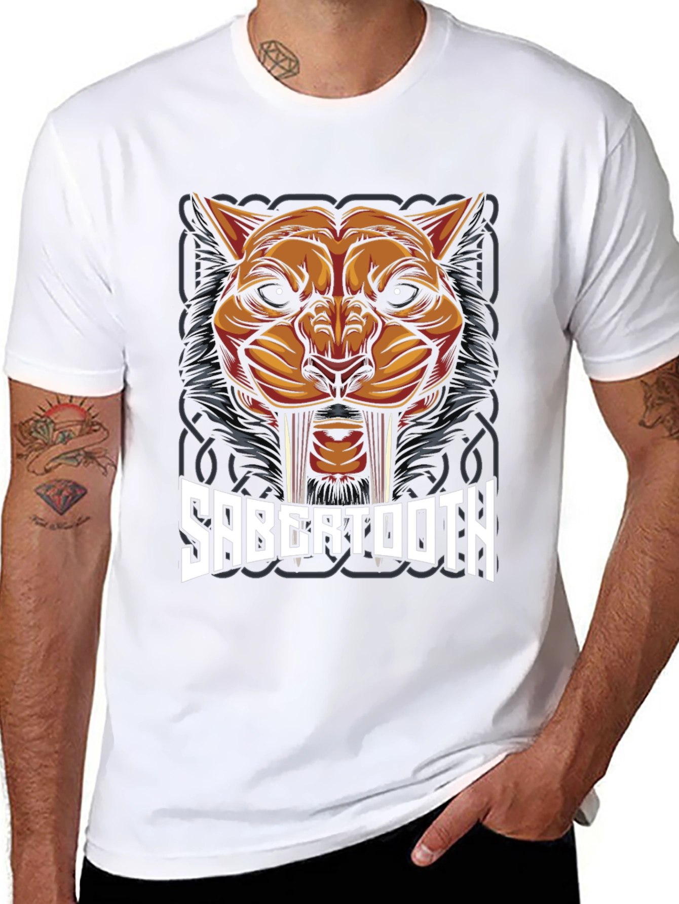 Black Sabertooth Tiger Graphic T-Shirt view 8
