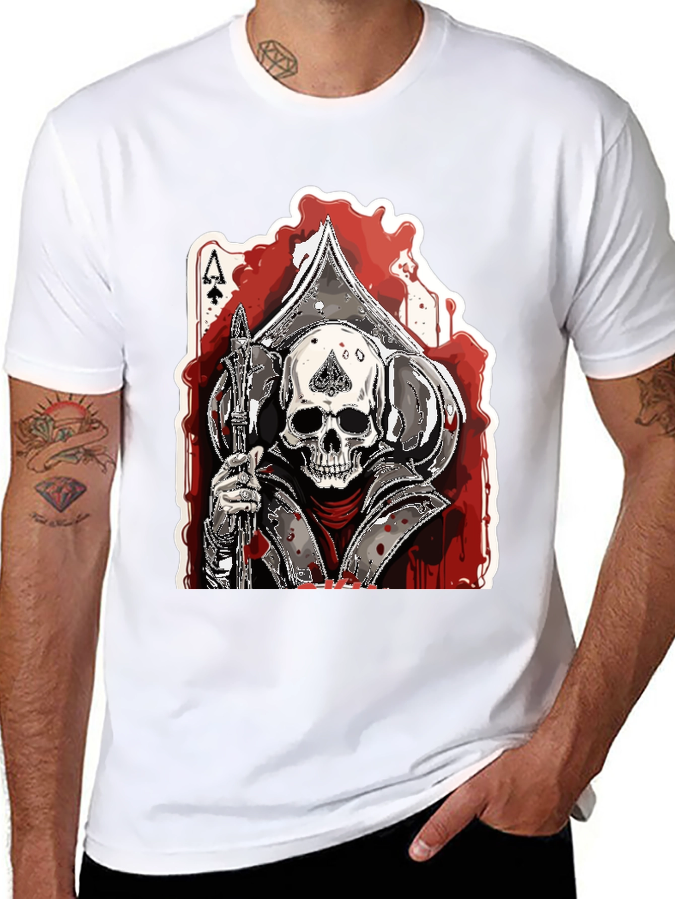 Black Ace of Spades Skull Graphic T-Shirt view 8