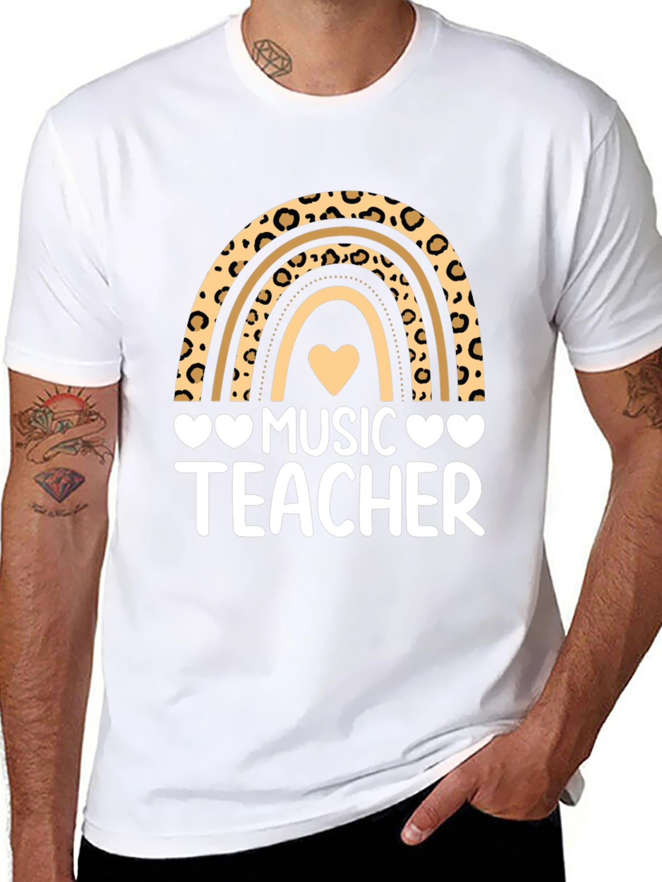 Black Music Teacher Leopard Rainbow Graphic T-Shirt view 8