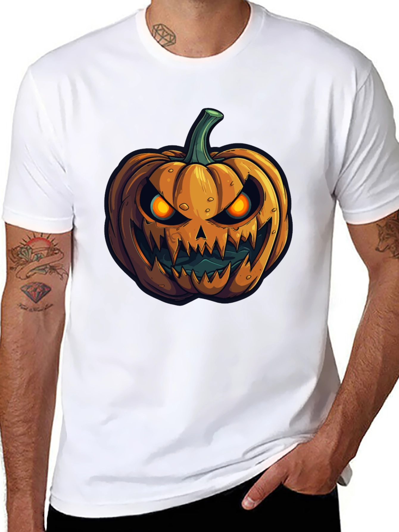 Black Halloween Pumpkin Graphic Tee - Men's Black T-Shirt view 8