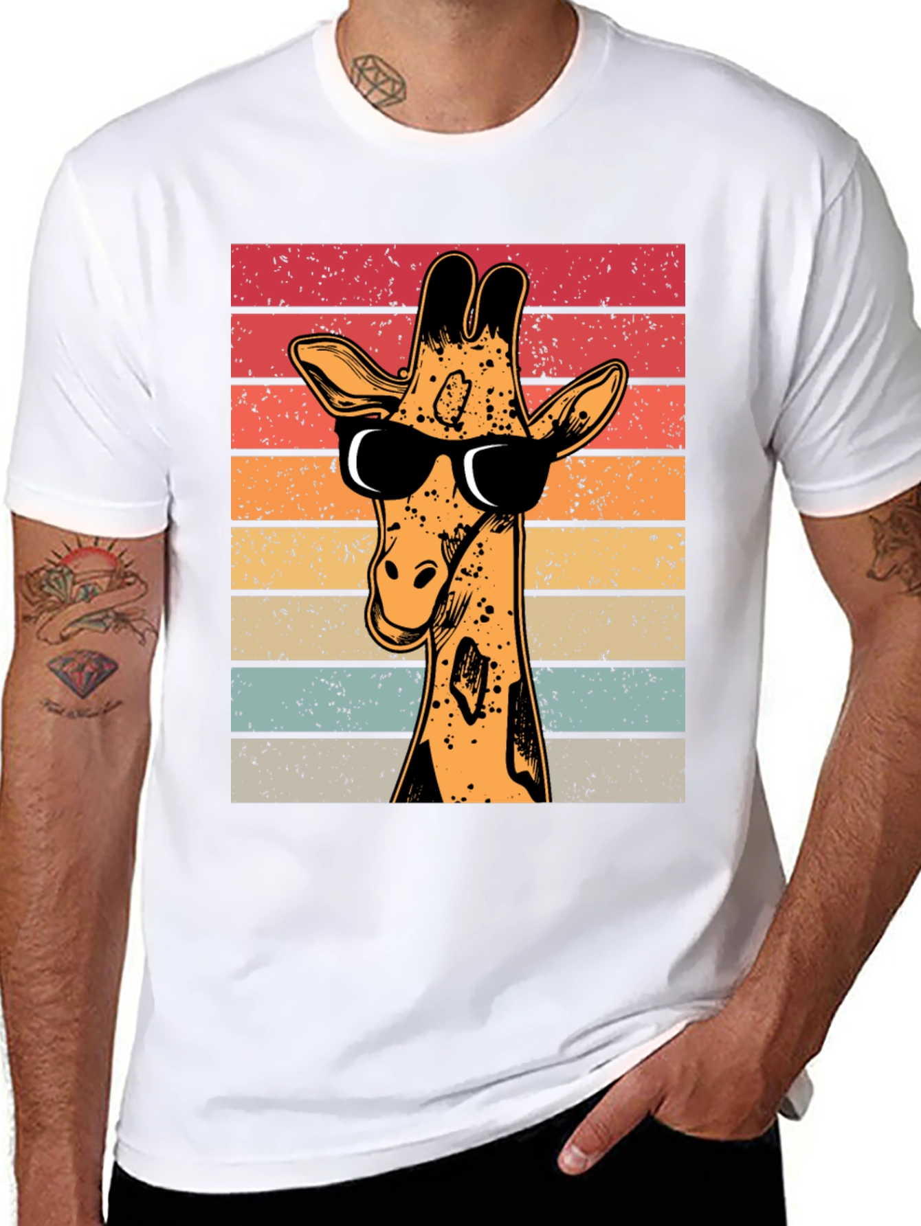 Black Cool Giraffe Retro T-Shirt view 8