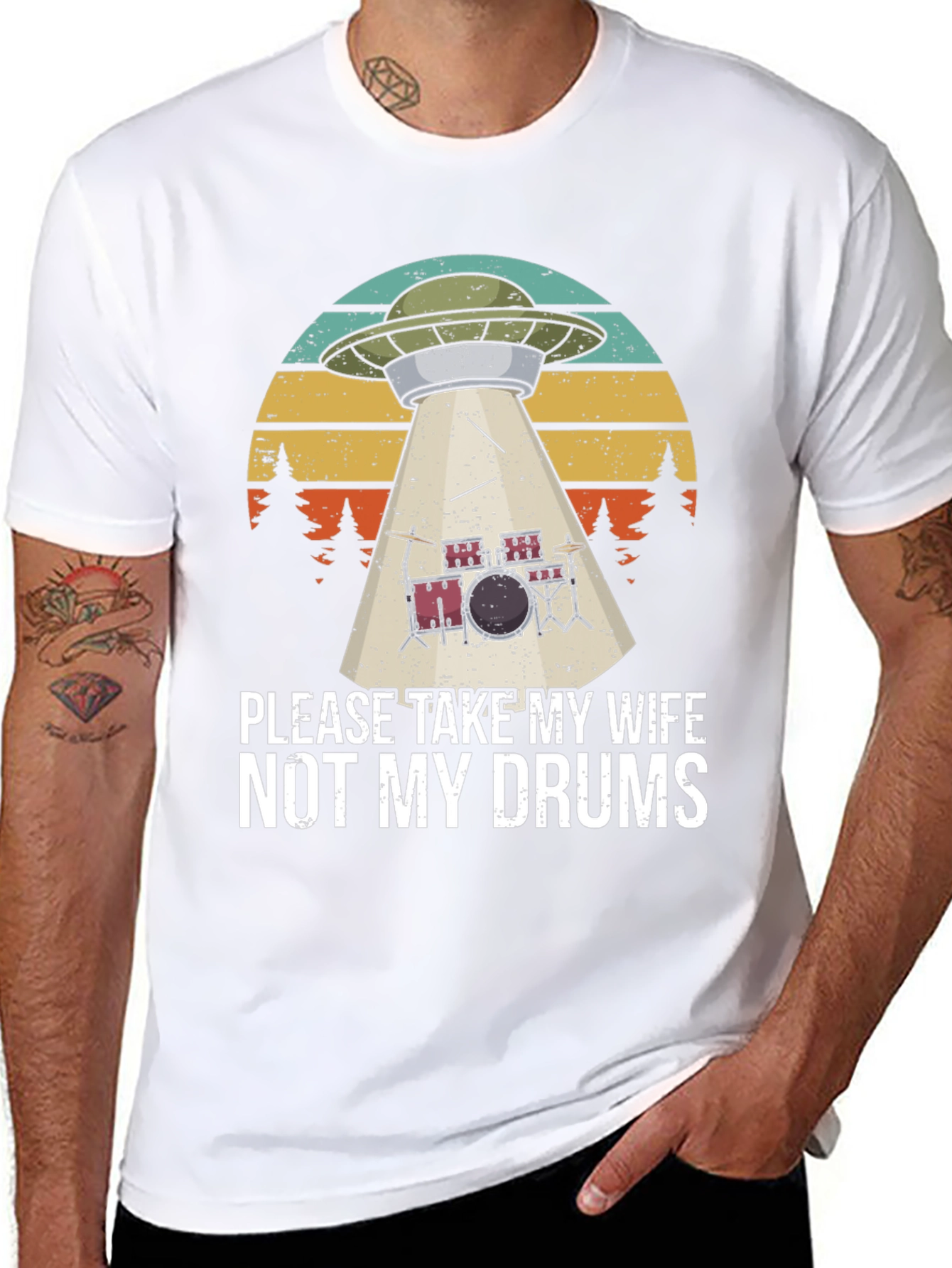 Black Funny UFO Abduction Drums T-Shirt view 8