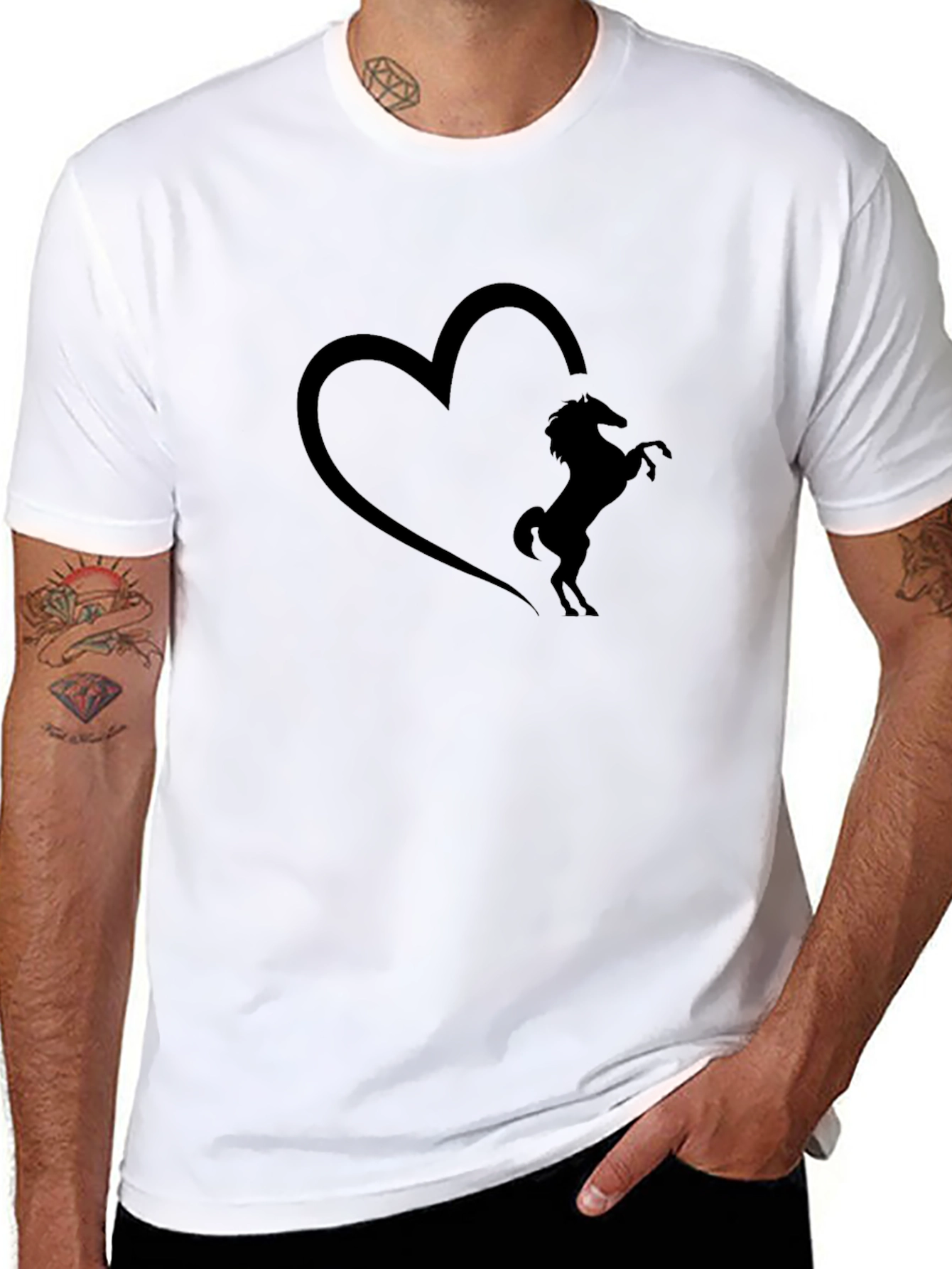Black Heart Horse Silhouette Black T-Shirt view 8
