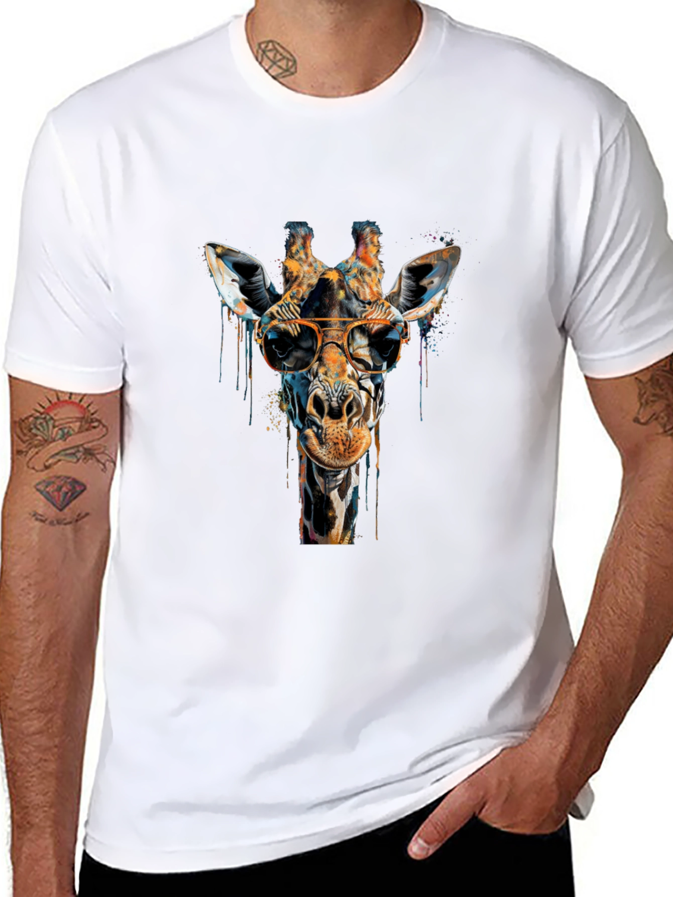Black Cool Giraffe Graphic Tee - Unisex Black T-Shirt view 8