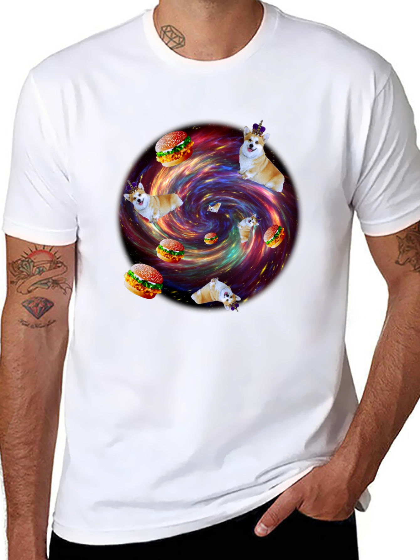 Black Corgi Burger Galaxy Graphic Tee - Unisex view 8