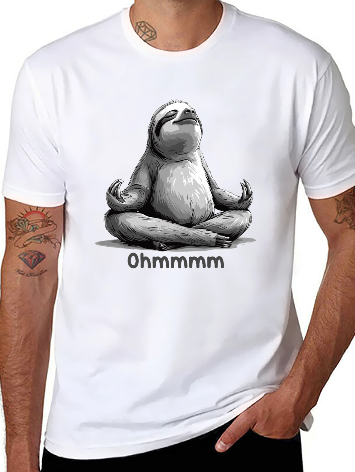 Black Meditating Sloth T-Shirt - Ohm Funny Yoga Tee view 8